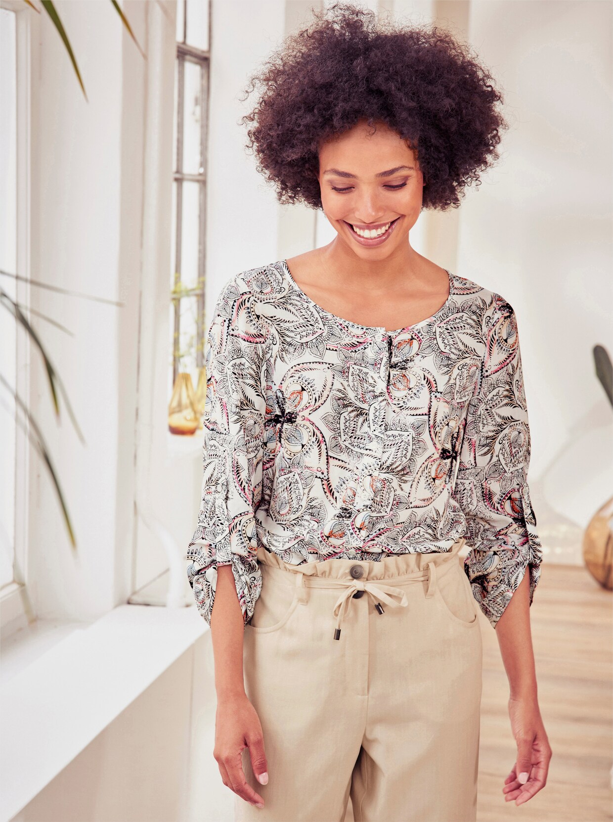 heine Druckbluse - ecru-apricot-bedruckt