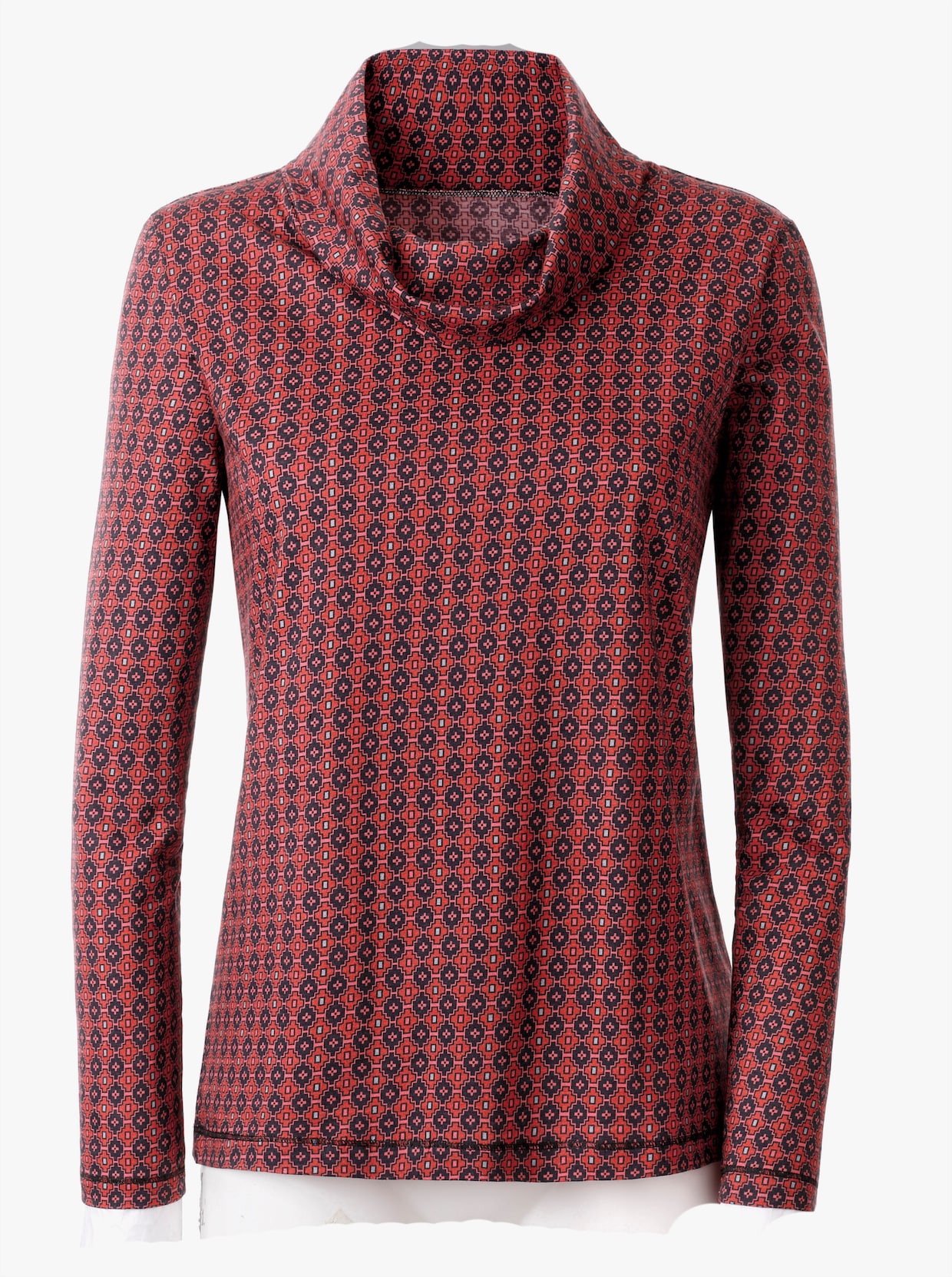 Tričko s rolákovým golierom - Červeno-čierne vzorované