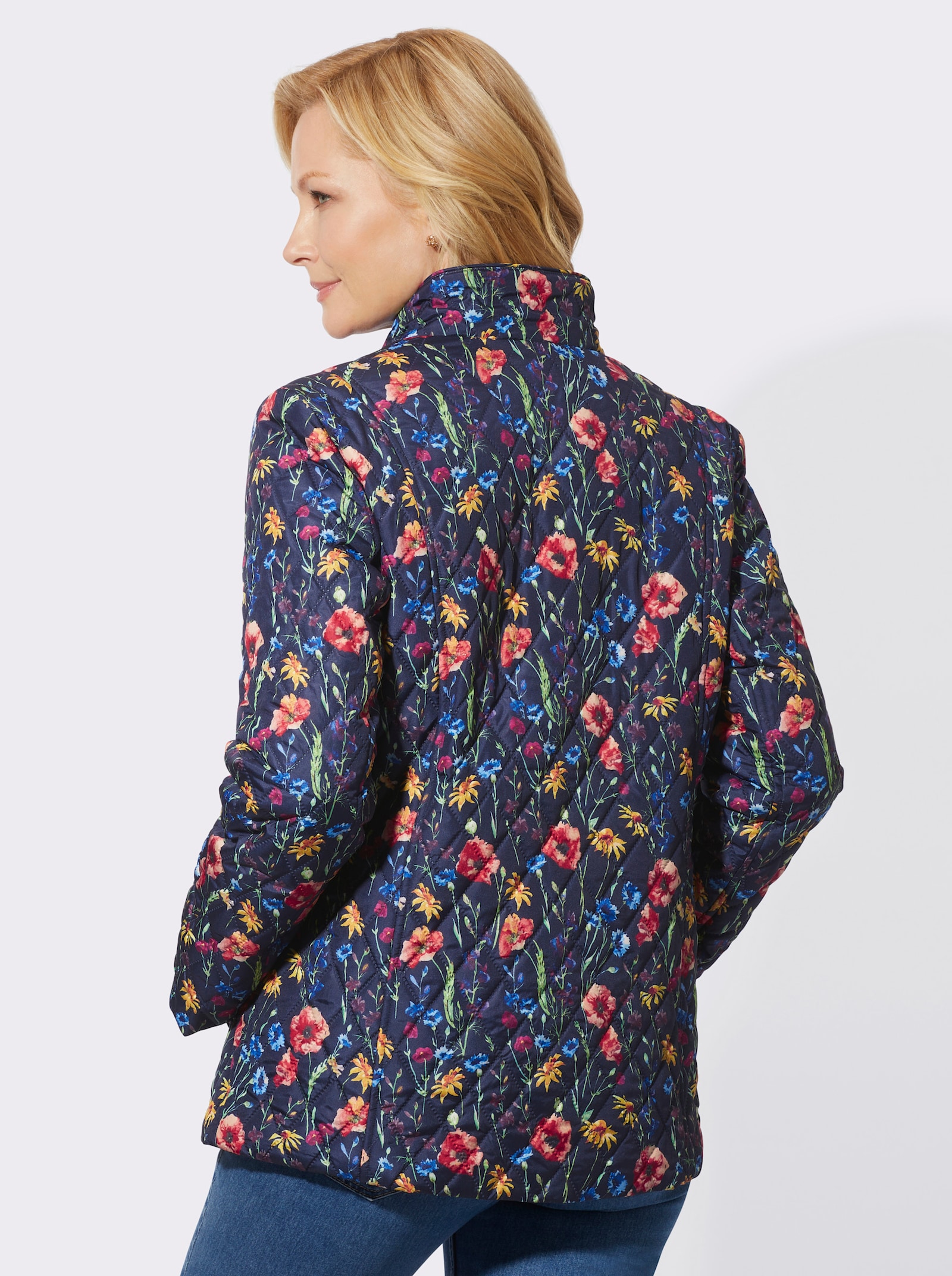 Steppjacke mit rautenförmigem Prägemuster - marine-koralle-bedruckt