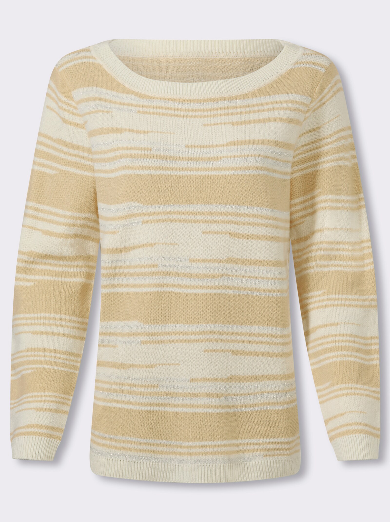 Strickpullover mit Glanzgarn - ecru-sand-gestreift