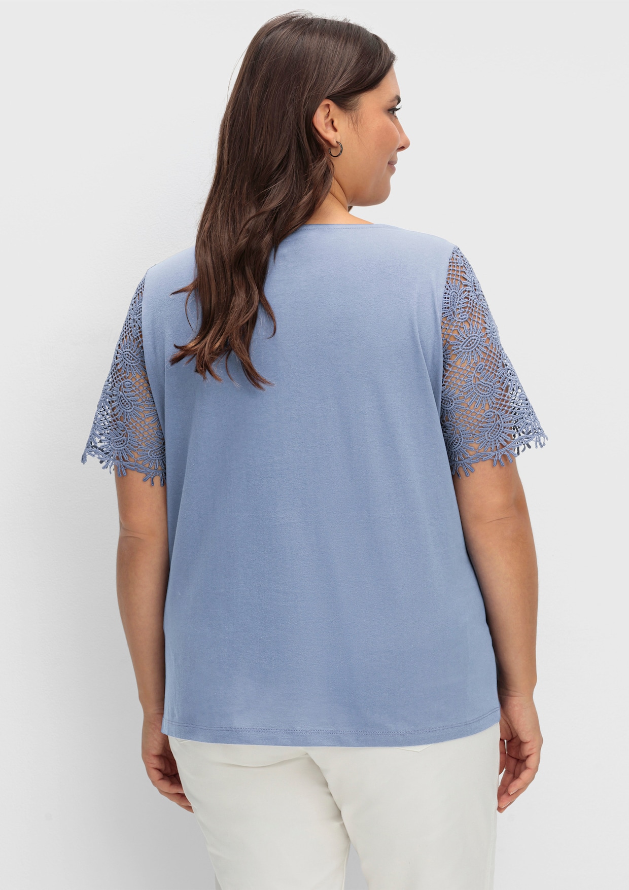Spitzenshirt mit transparenter Spitze - eisblau