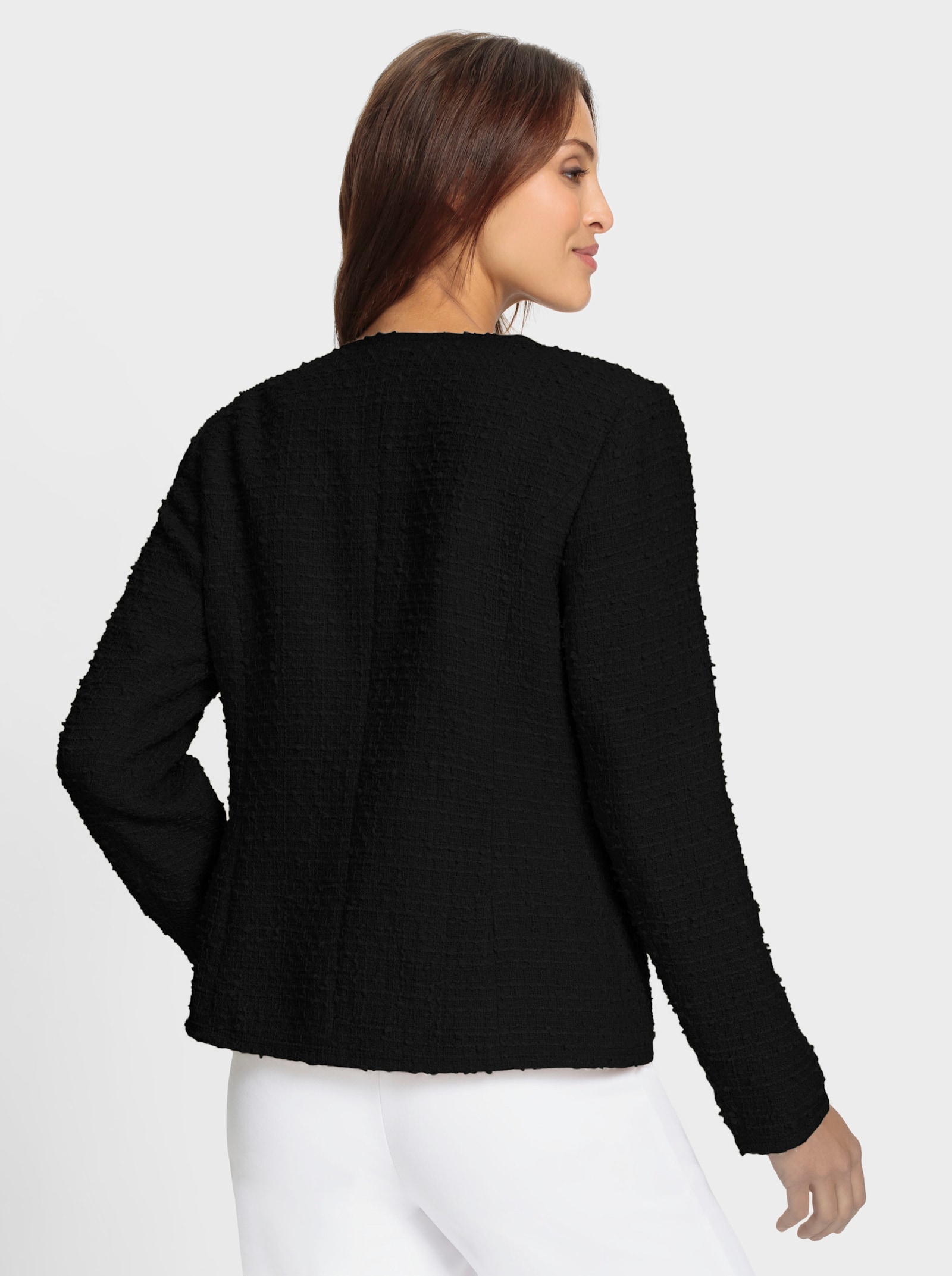 Bouclé-Blazer mit goldfarbenen Details - schwarz