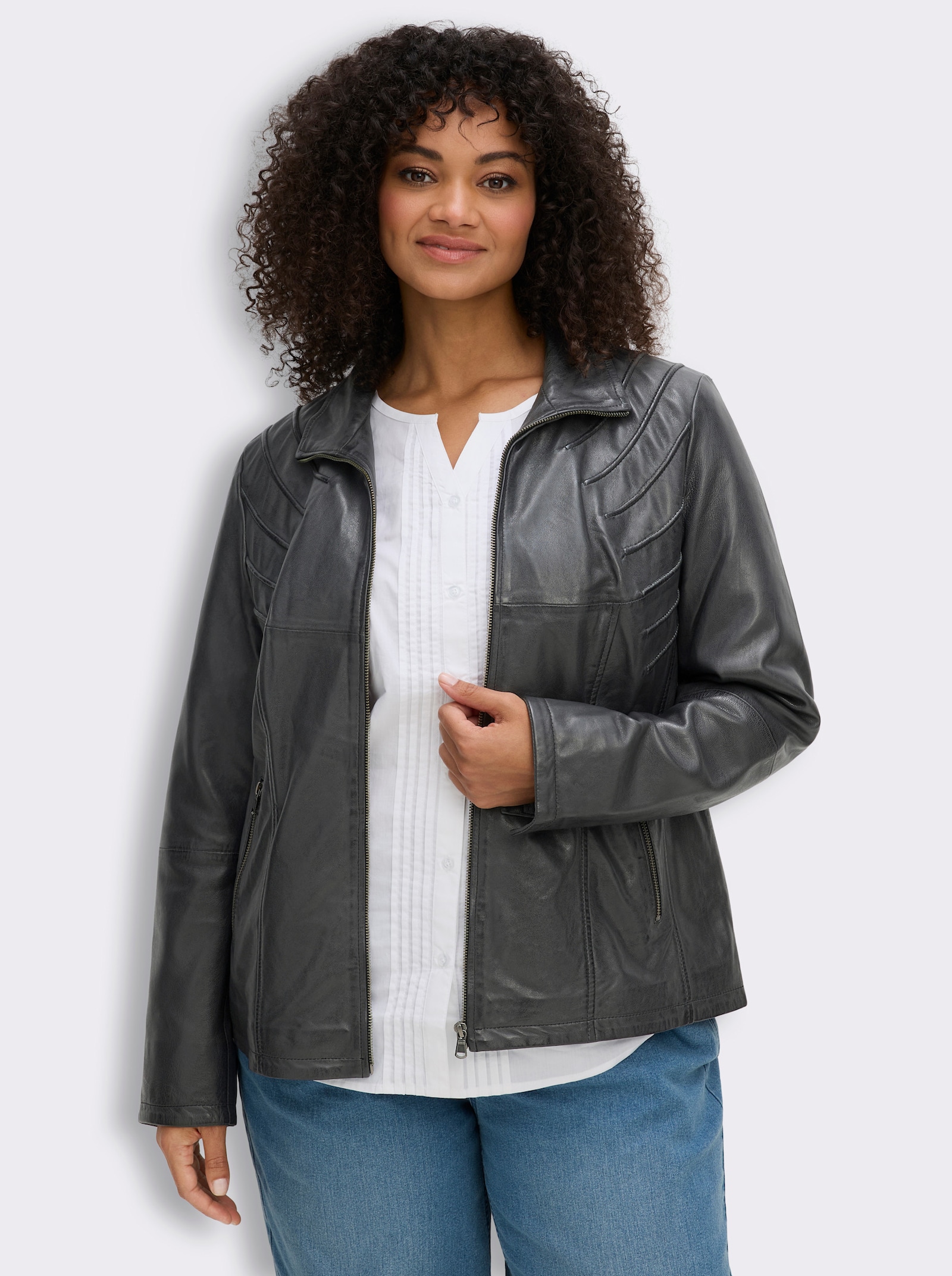 Mainpol Lederjacke aus Lammnappa - anthrazit
