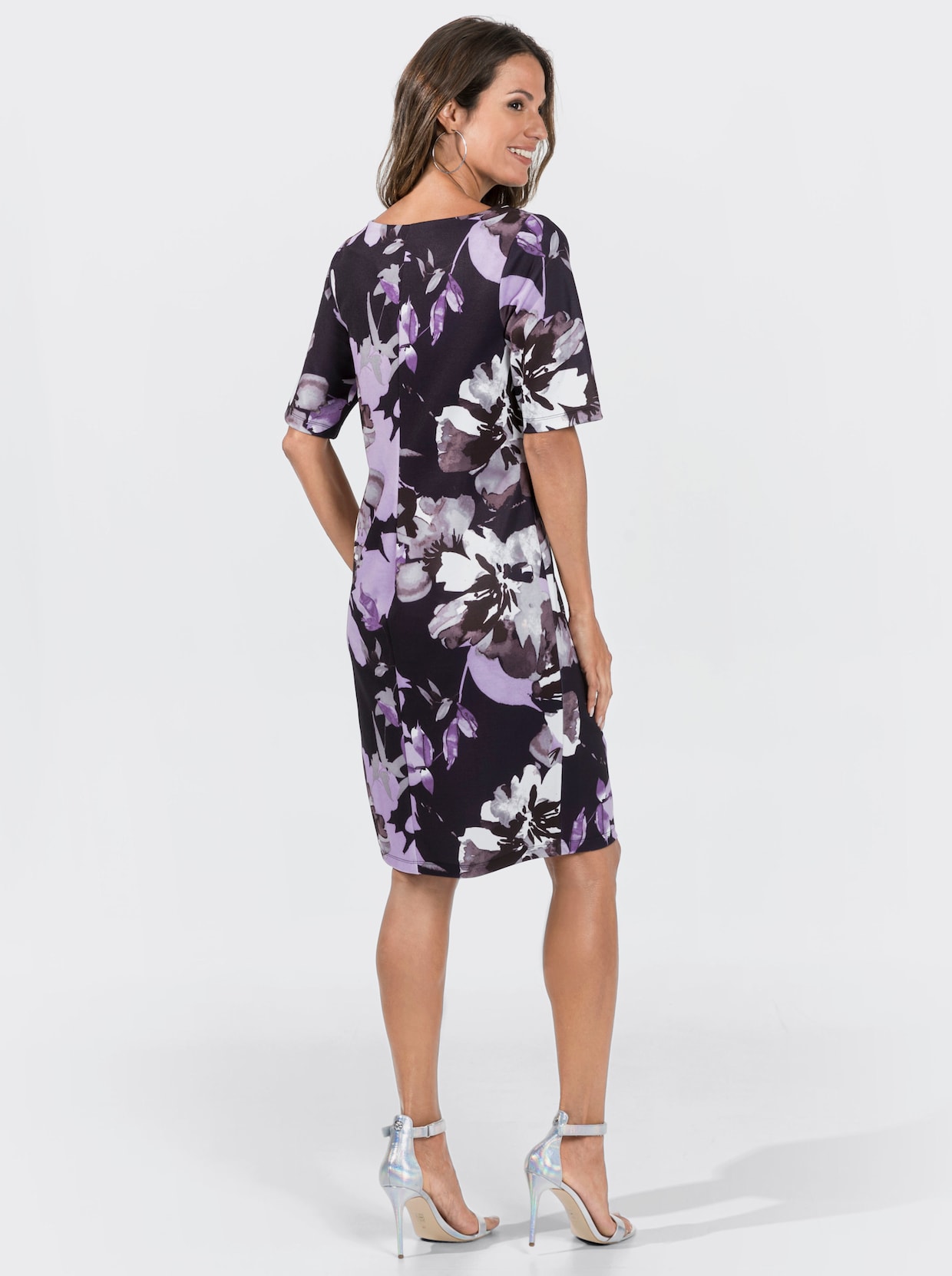 Jerseykleid - marine-flieder-bedruckt