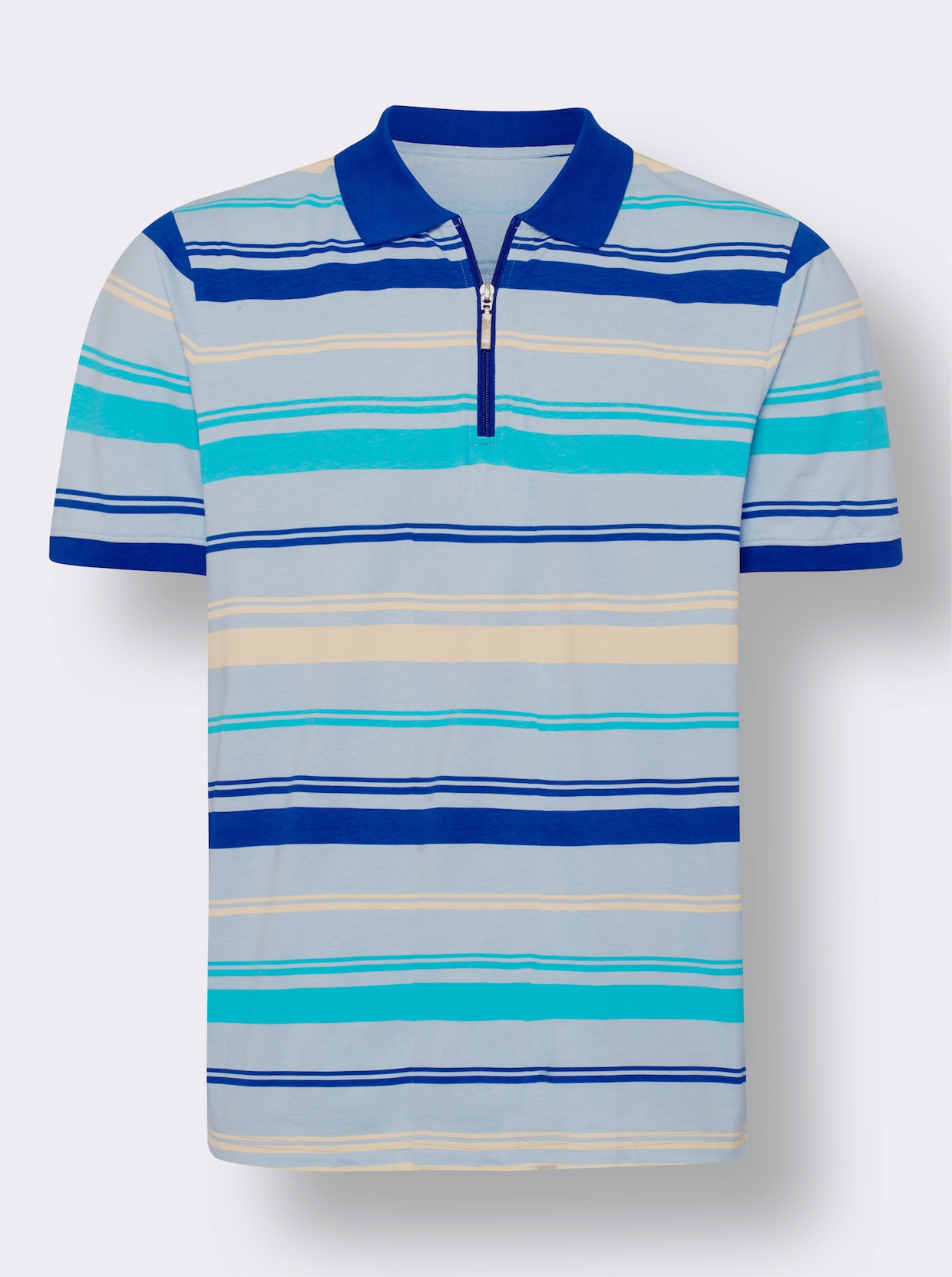 Poloshirt - eisblau-royalblau-geringelt