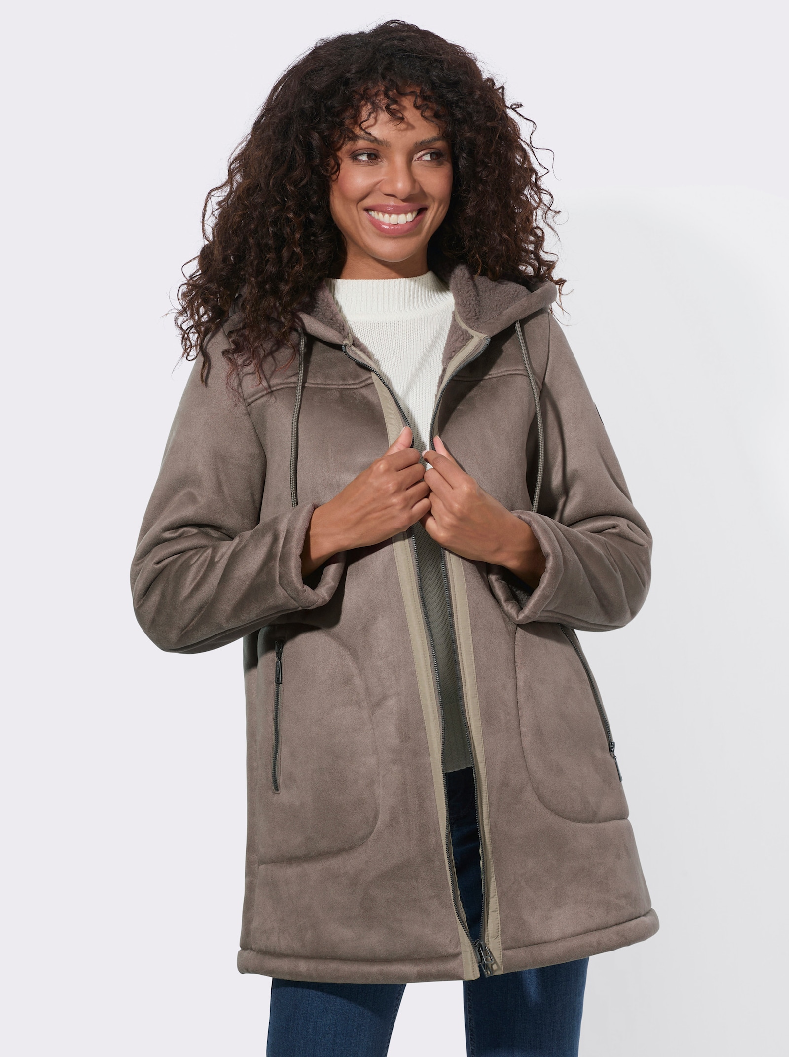 Outdoorjacke in Lammfelloptik - taupe