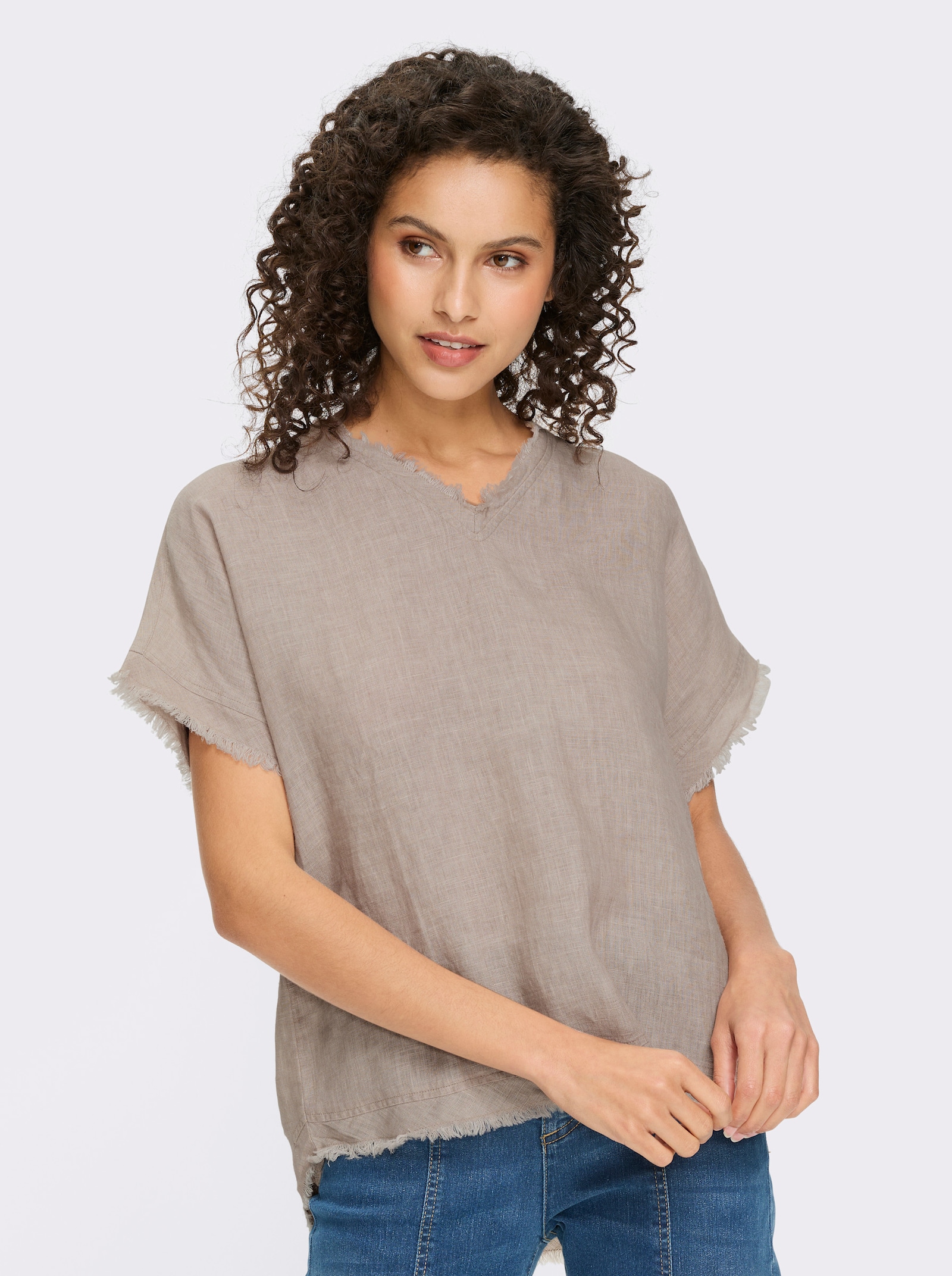 heine Leinenbluse mit Knopfleiste hinten - sesam