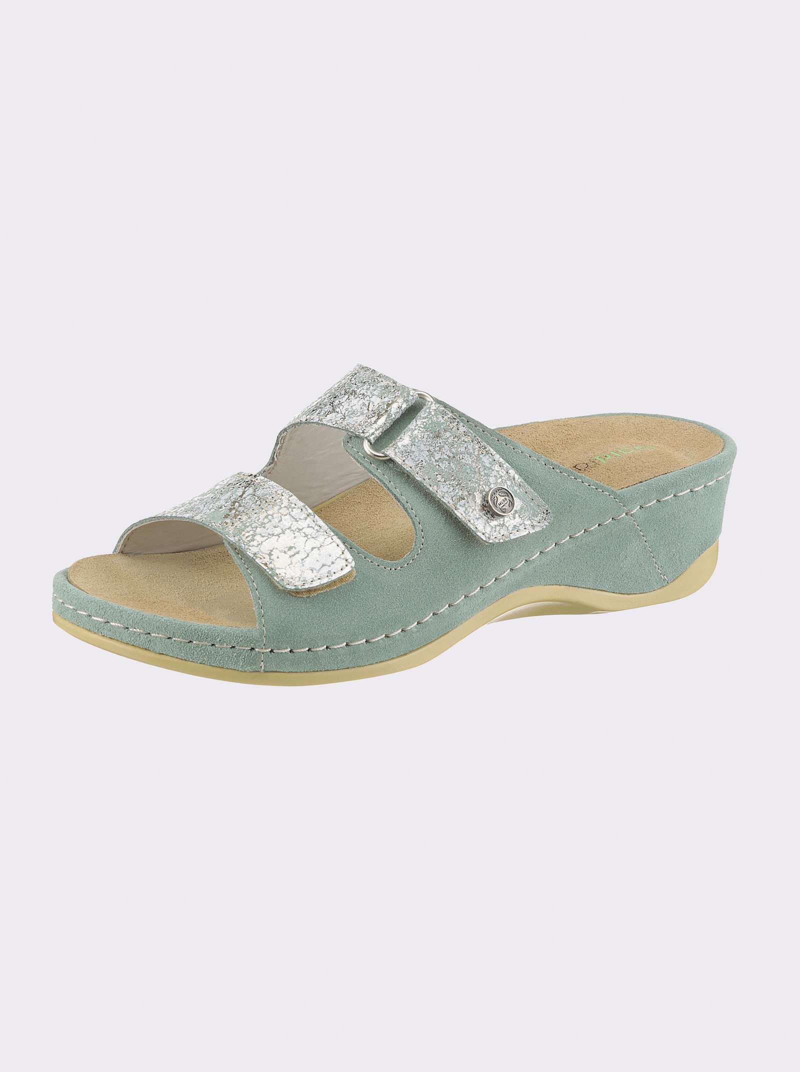 Waldläufer Pantolette aus Glatt- und Veloursleder - mint