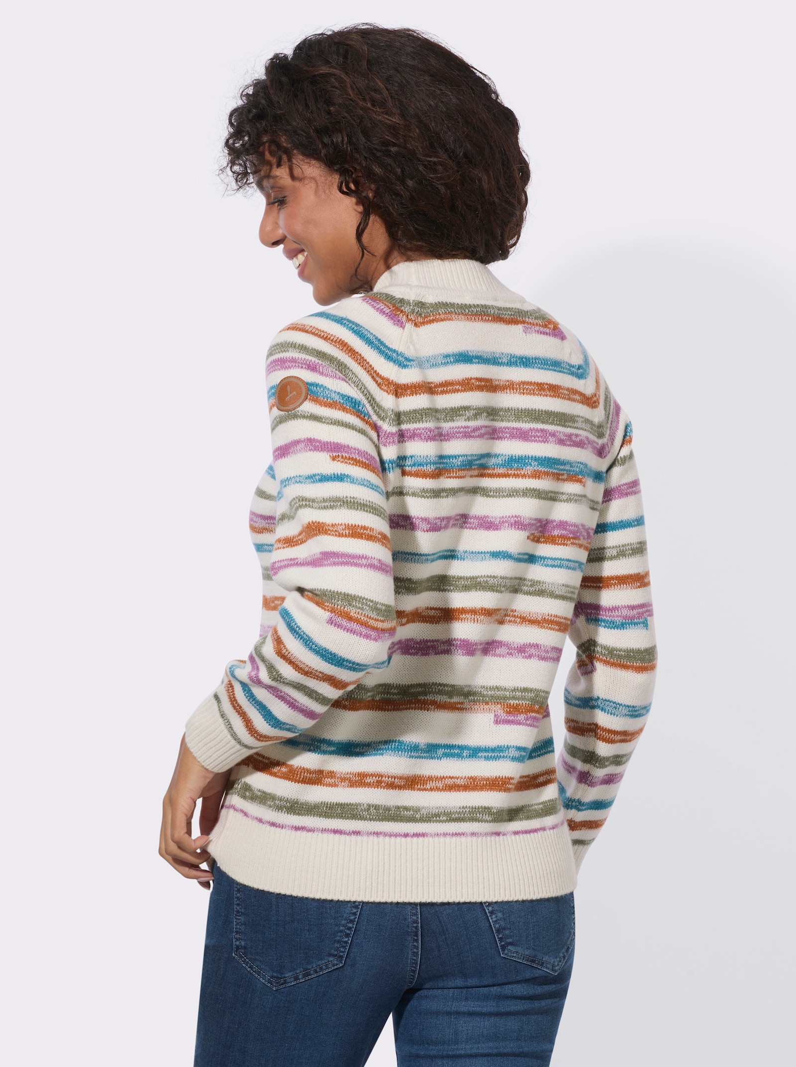  Langarm-Pullover mit Horn-Optik-Knöpfen - topas-cognac-gemustert