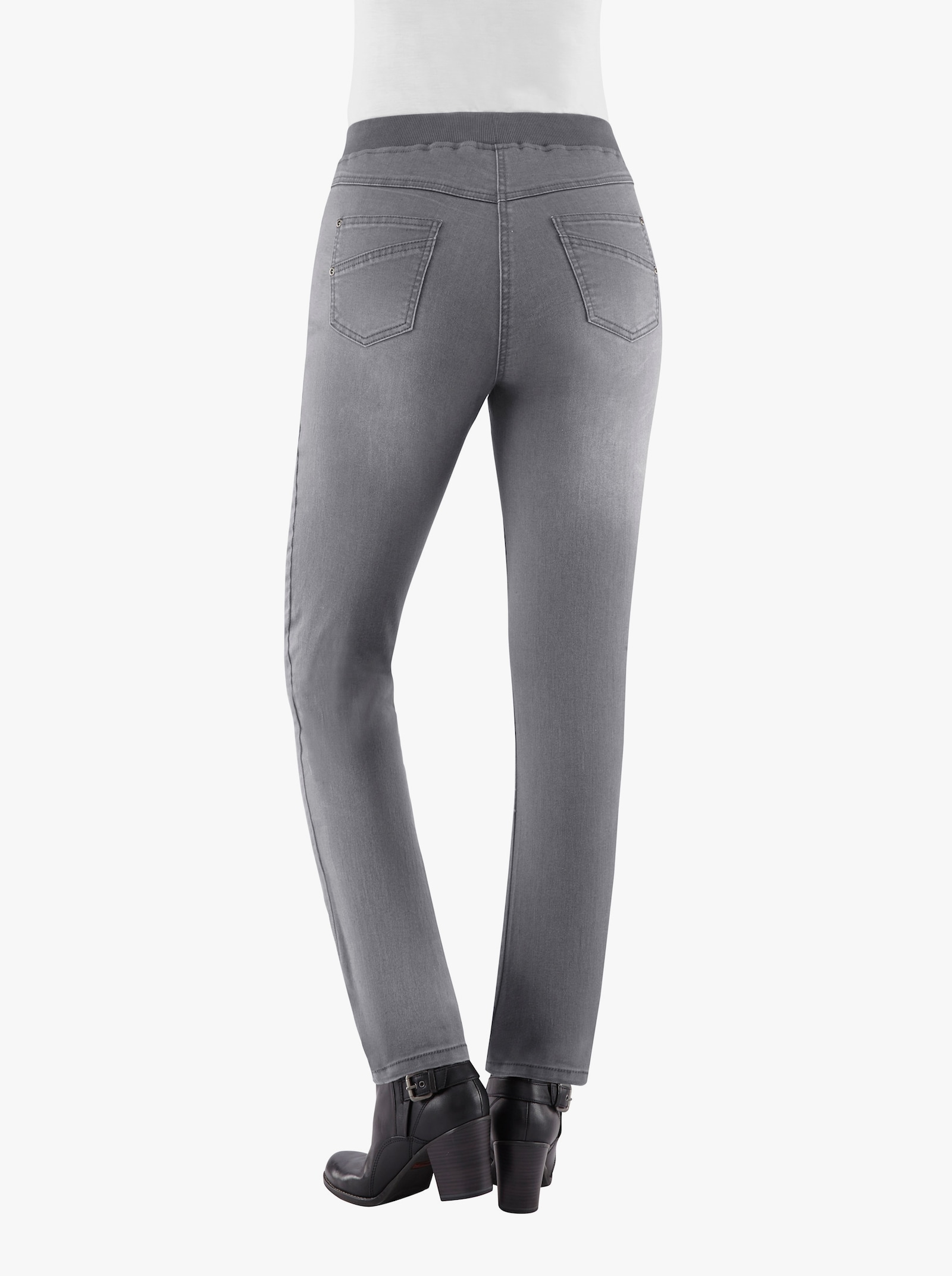 Navlékací džíny s žebrovaným elastickým pasem z úpletu - šedá-denim