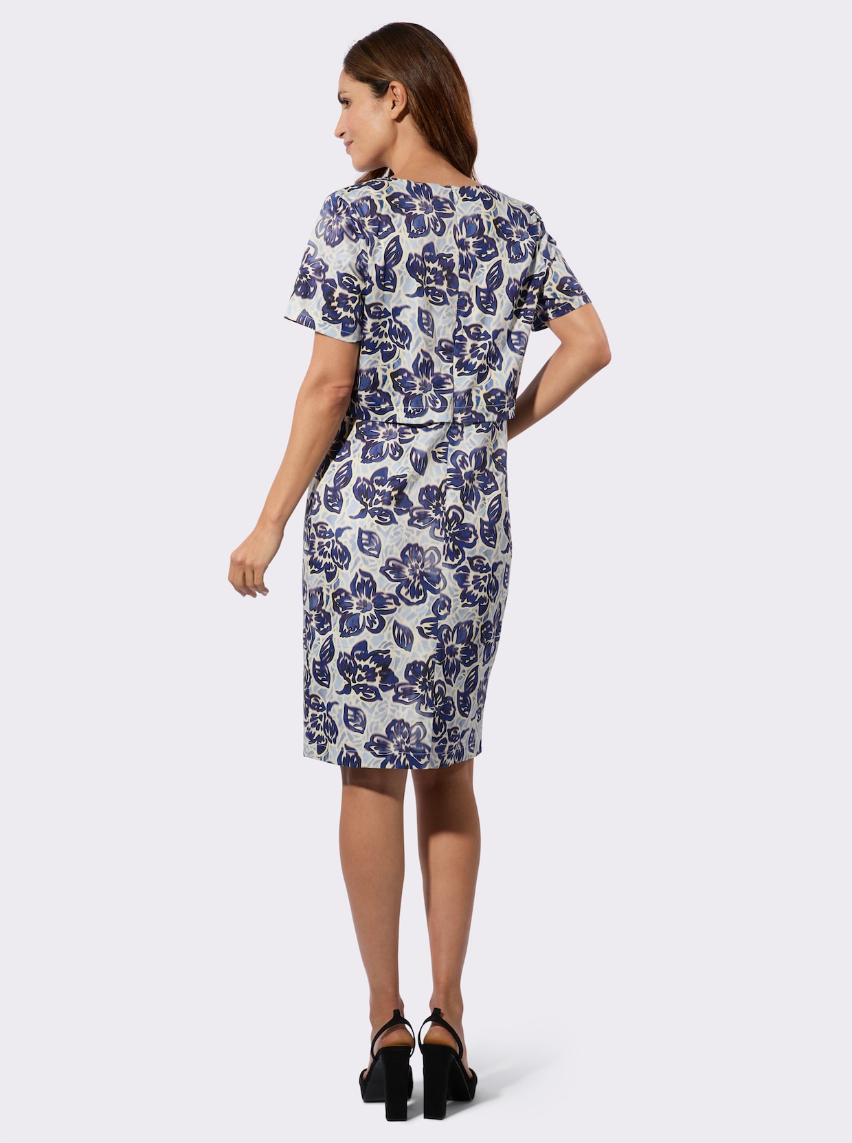 Druckkleid - royalblau-marine-bedruckt