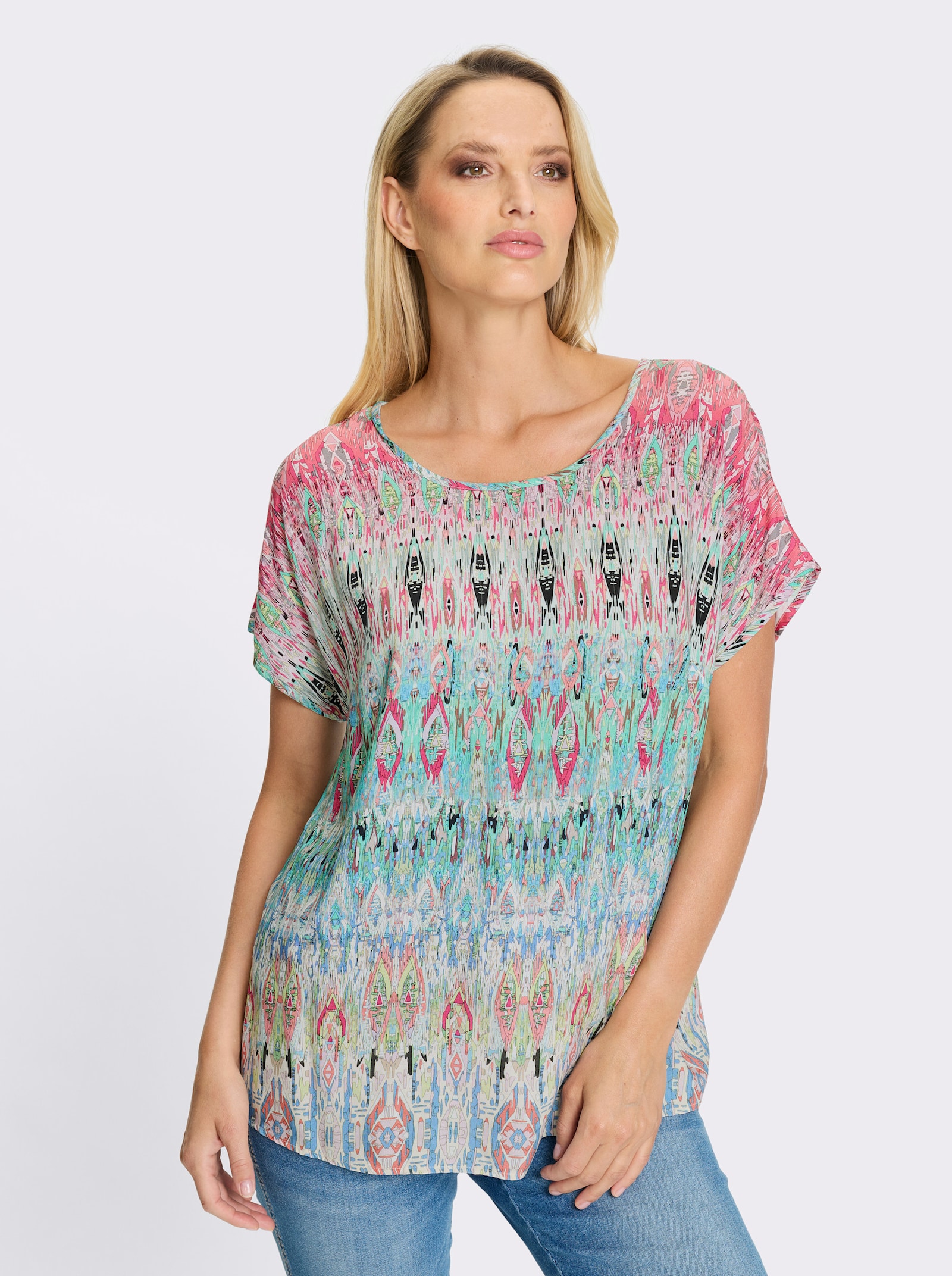 heine Druckbluse mit überschnittener Schulter - rosé-schilf-bedruckt