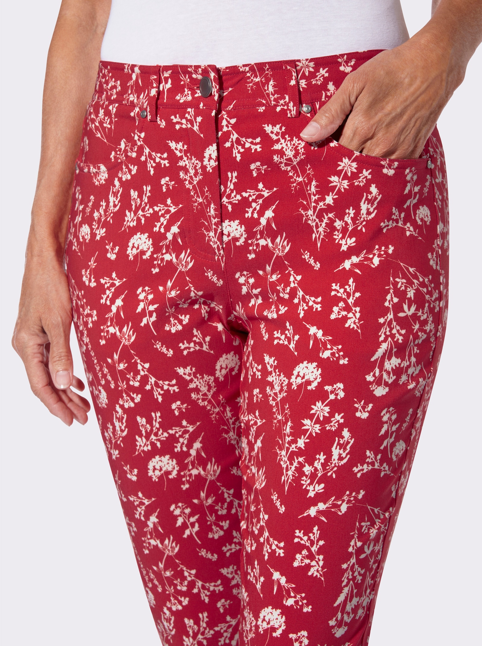 Bengalinhose mit floralem Druck - erdbeere-ecru-bedruckt
