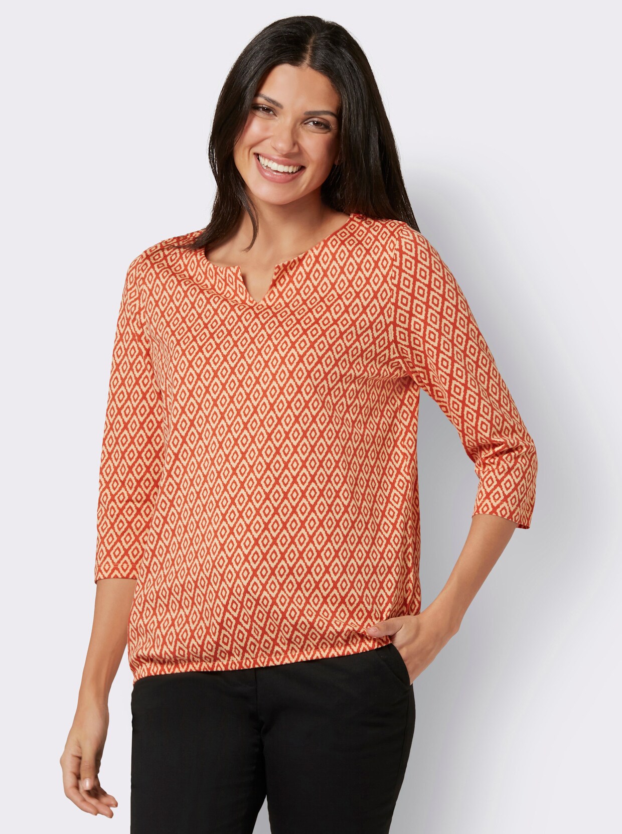 Shirt met 3/4-mouw - terra/apricot geprint