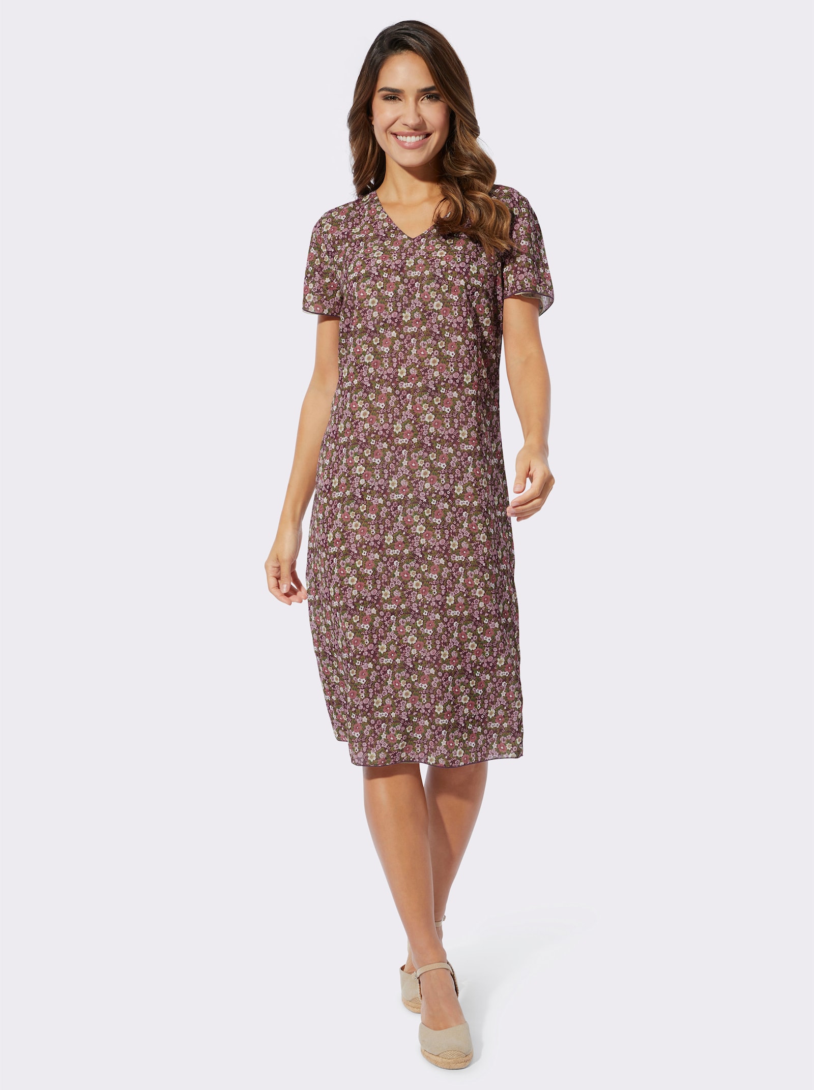 A-Linien-Kleid zum Wenden - rosé-khaki-bedruckt