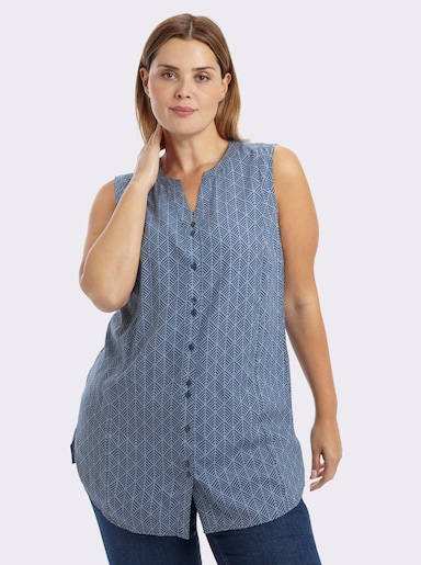 sheego Blusentop mit Knopfleiste - bleu-rauchblau-bedruckt