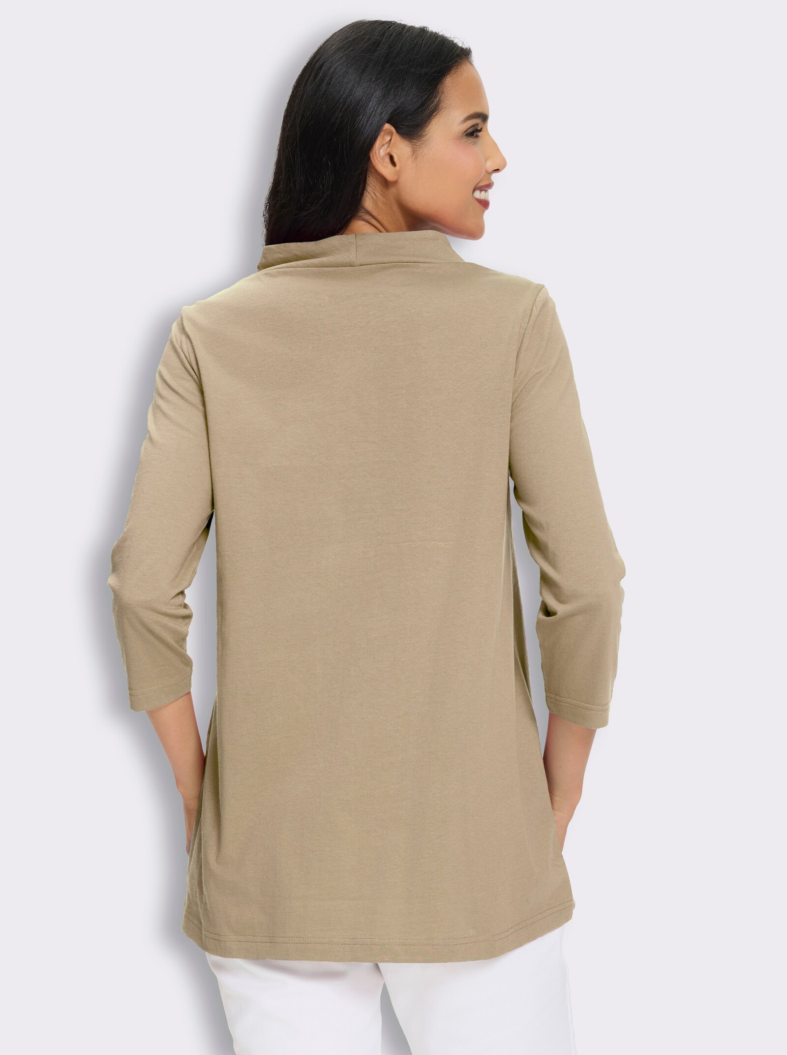 Longshirt mit Glitzersteinchen - beige