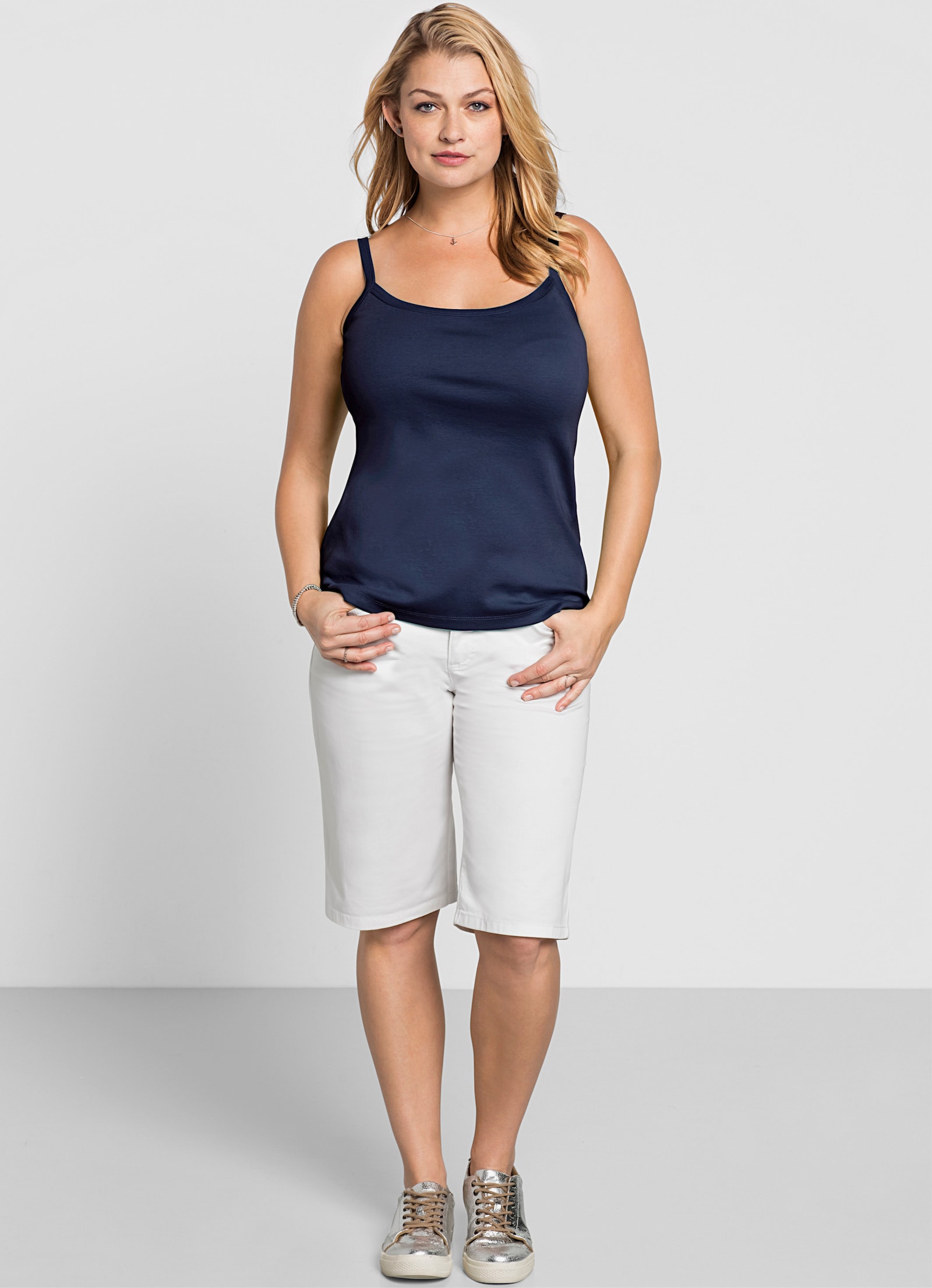 sheego Spaghettitop van ribmateriaal - marine