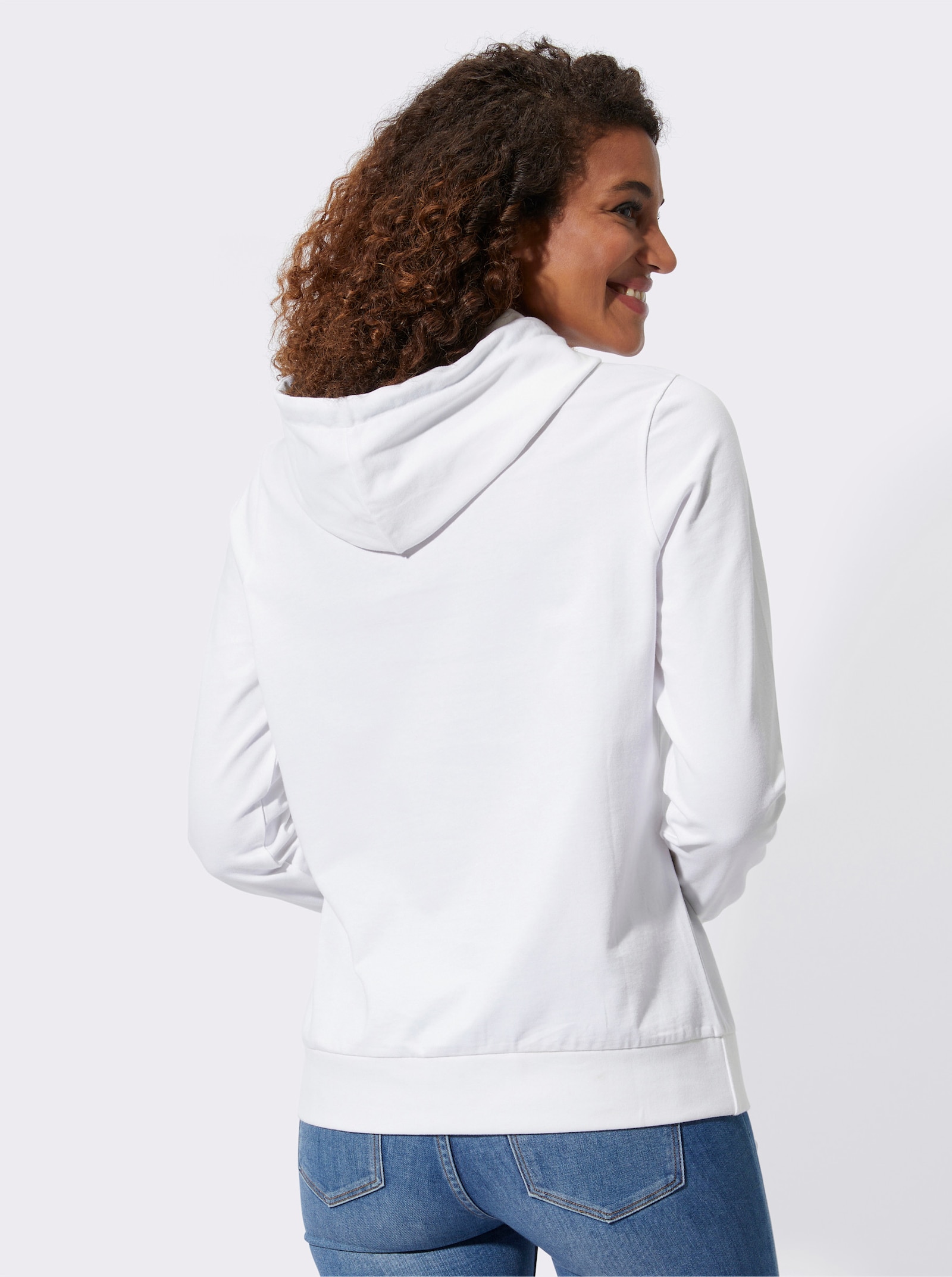 Sweatshirt mit mehrfarbigem Schriftzug - ecru-salbei