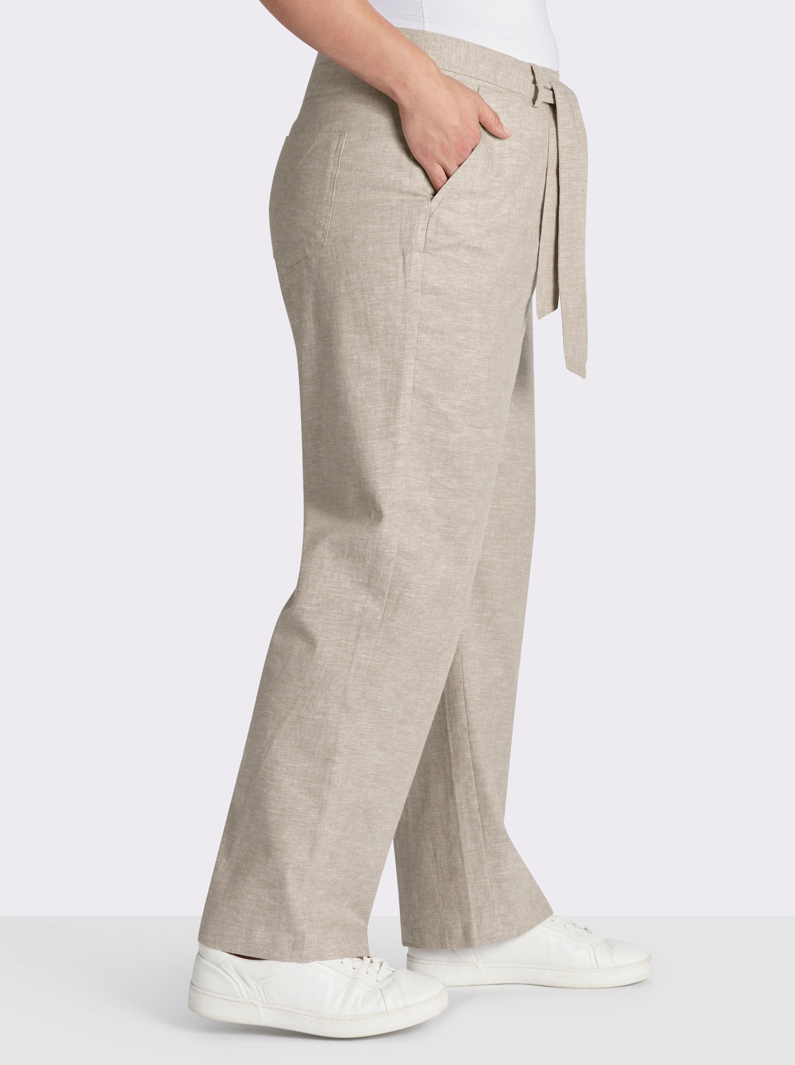 Palazzohose mit Bindegürtel - beige