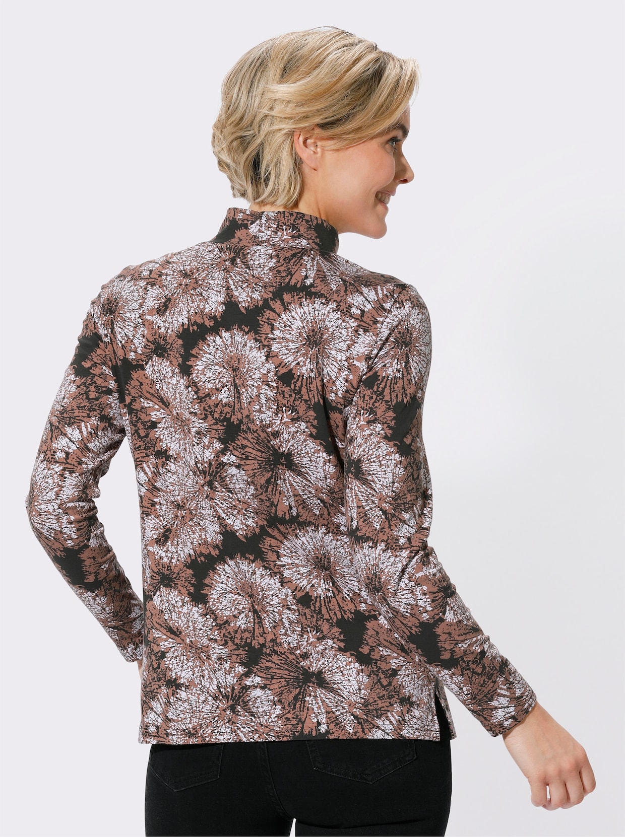 Stehkragenshirt - rosenholz-graphit-bedruckt
