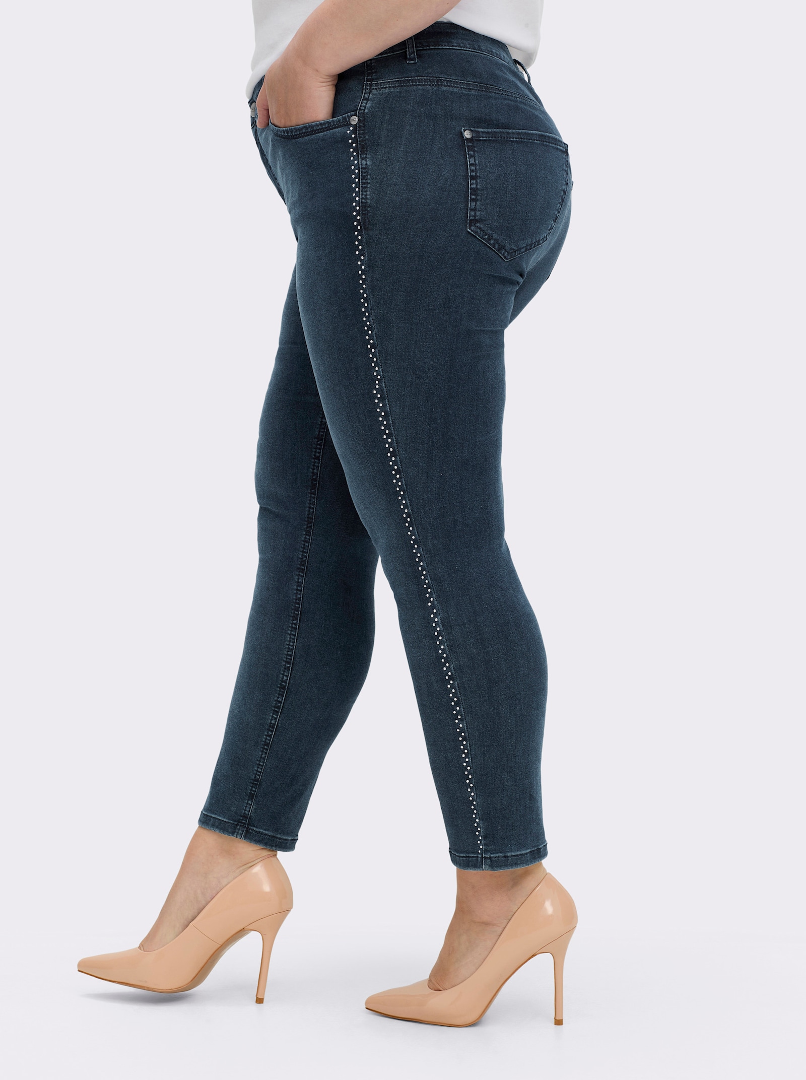 Ascari 5-Pocket-Jeans in Stretch-Qualität, mit Glitzersteinchen - dunkelblau