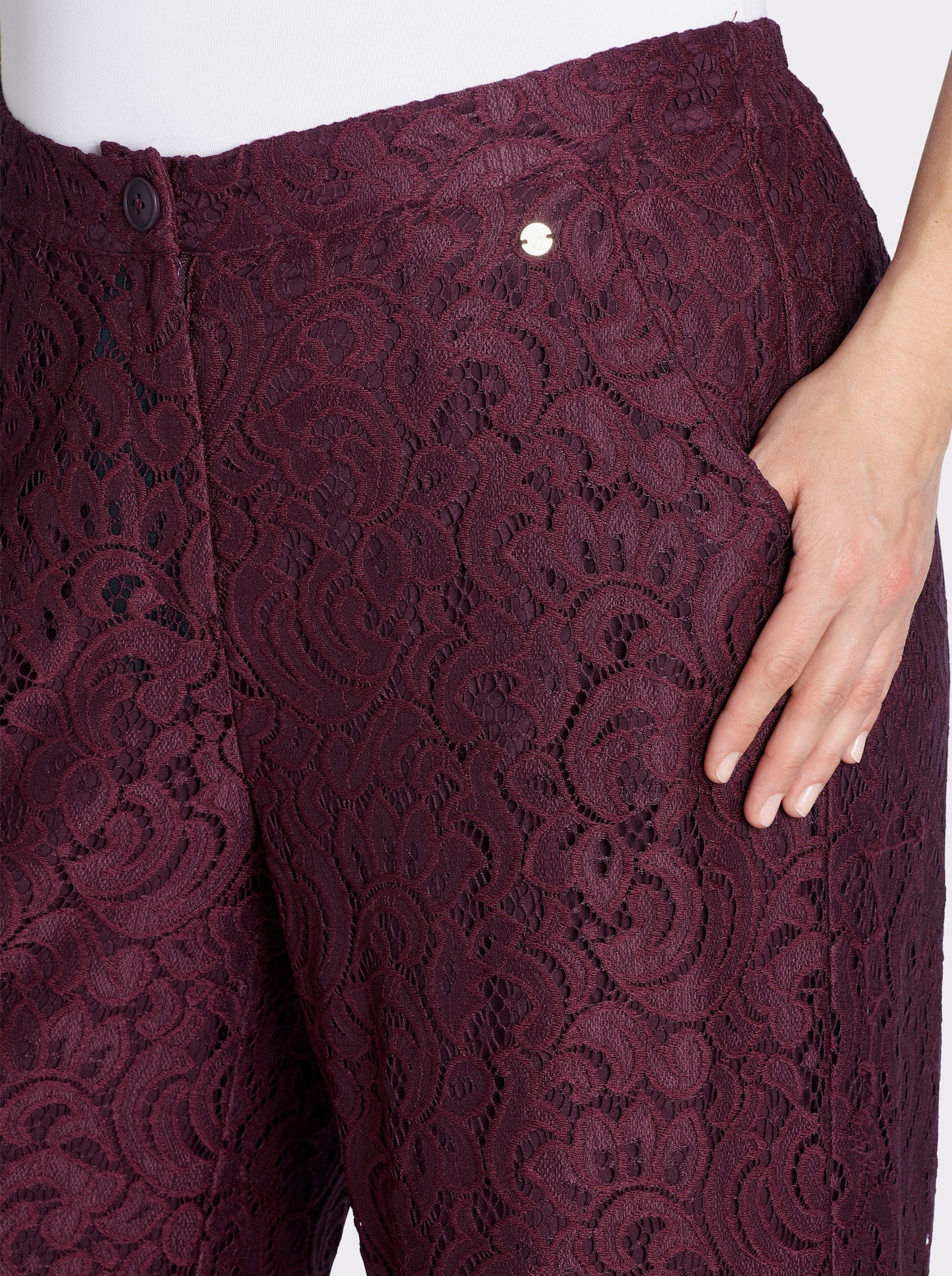 sheego Hose mit rundum Spitze - burgund