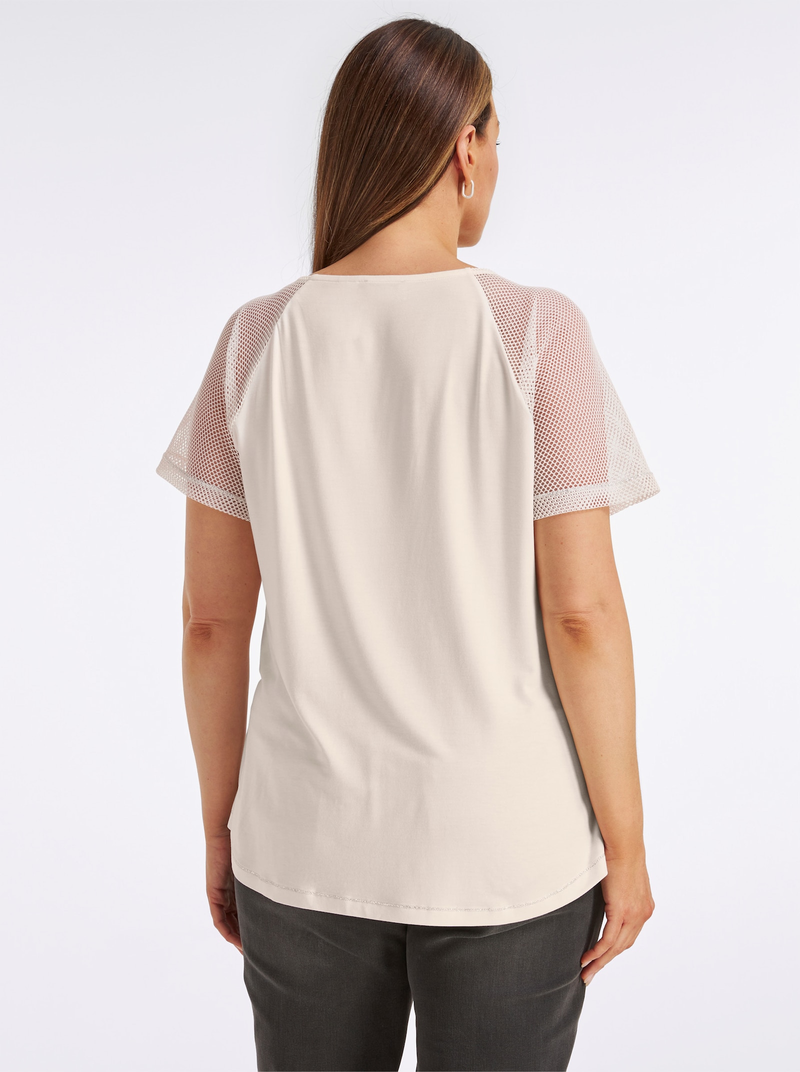 Kurzarmshirt mit glänzendem Folienprint - champagner-silberfarben-bedruckt