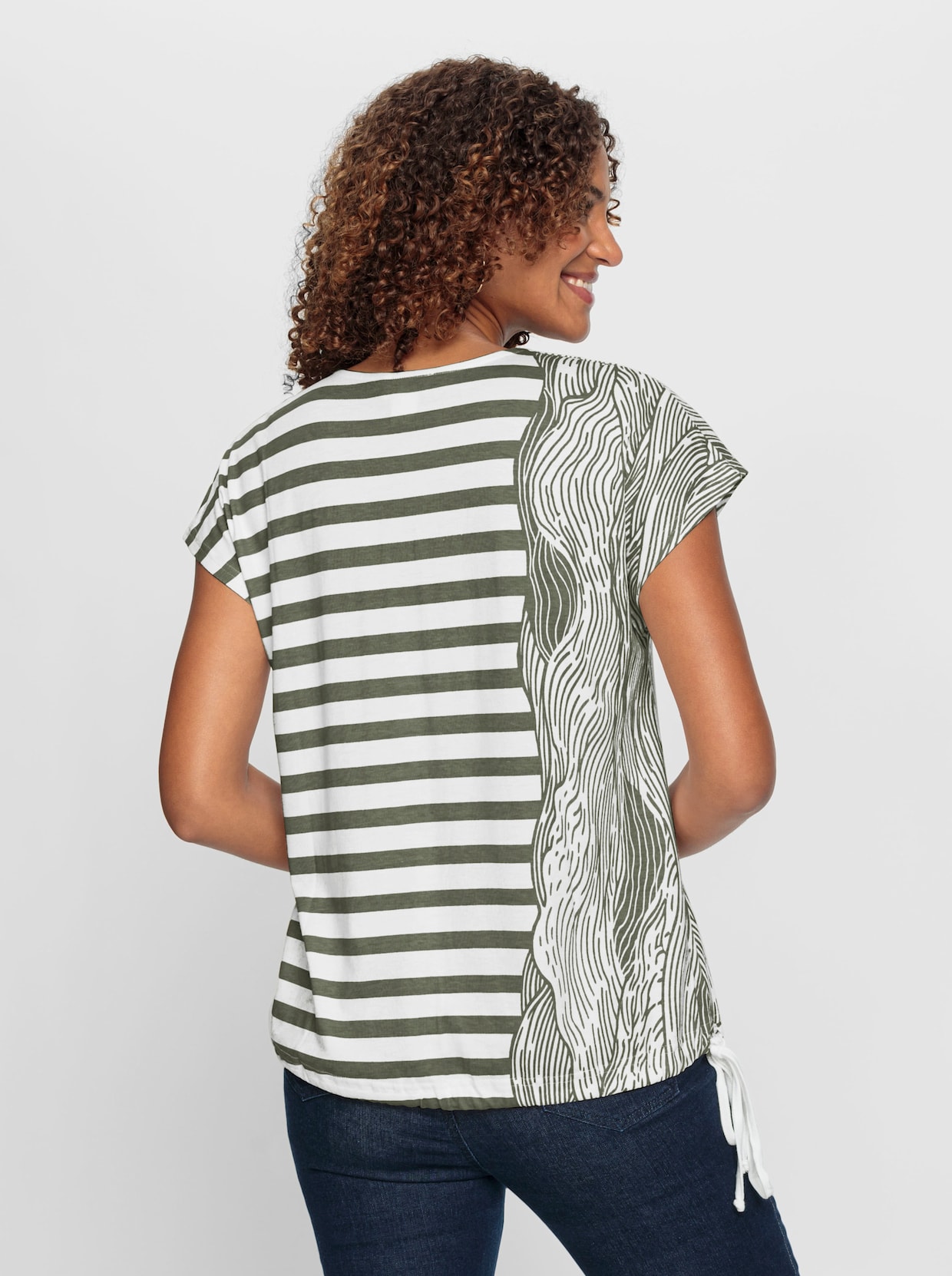 Shirt - kaki/ecru bedrukt