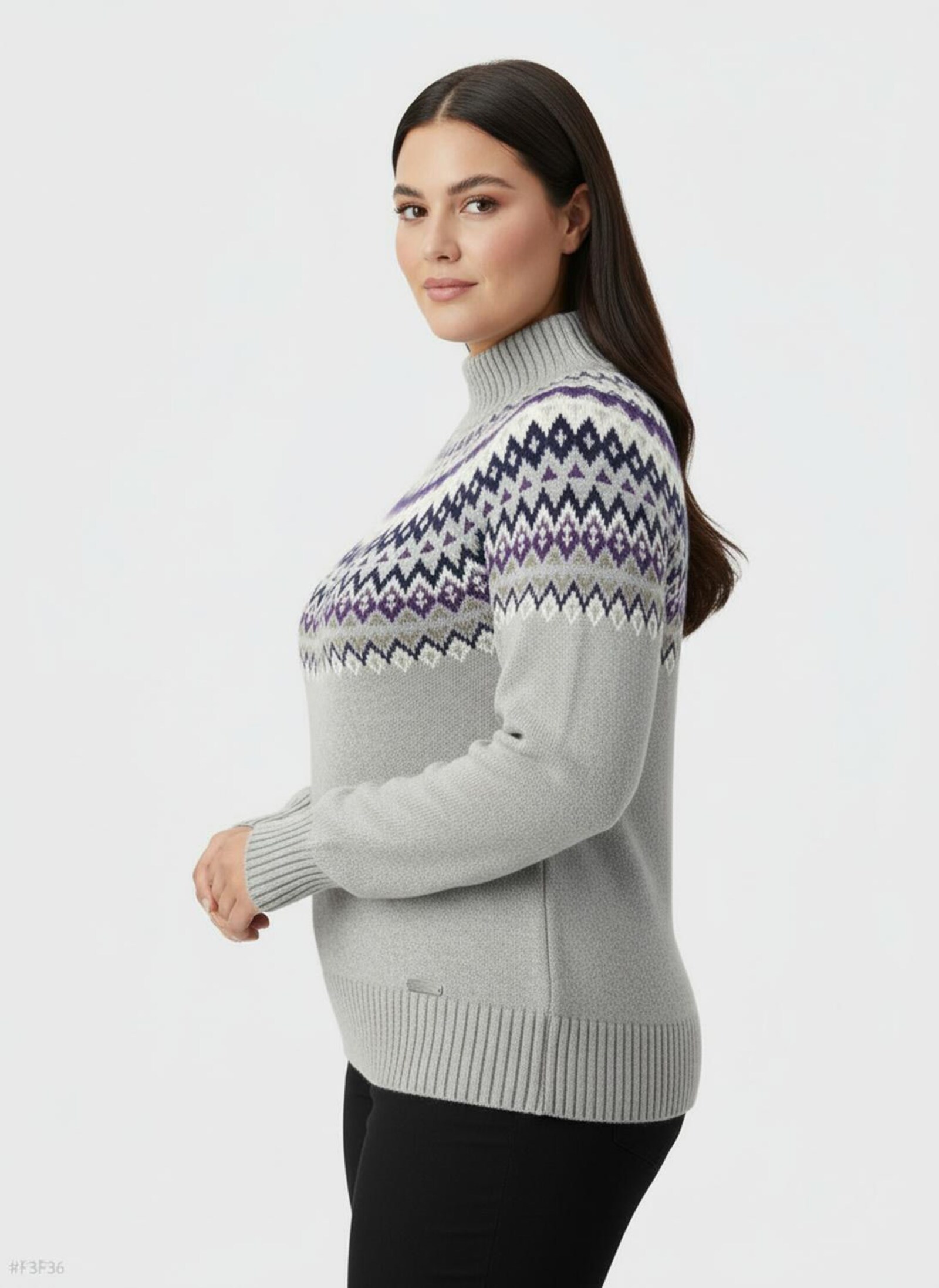 Stehkragenpullover im mehrfarbigen Norwegermuster - hellgrau-nachtblau-gemustert