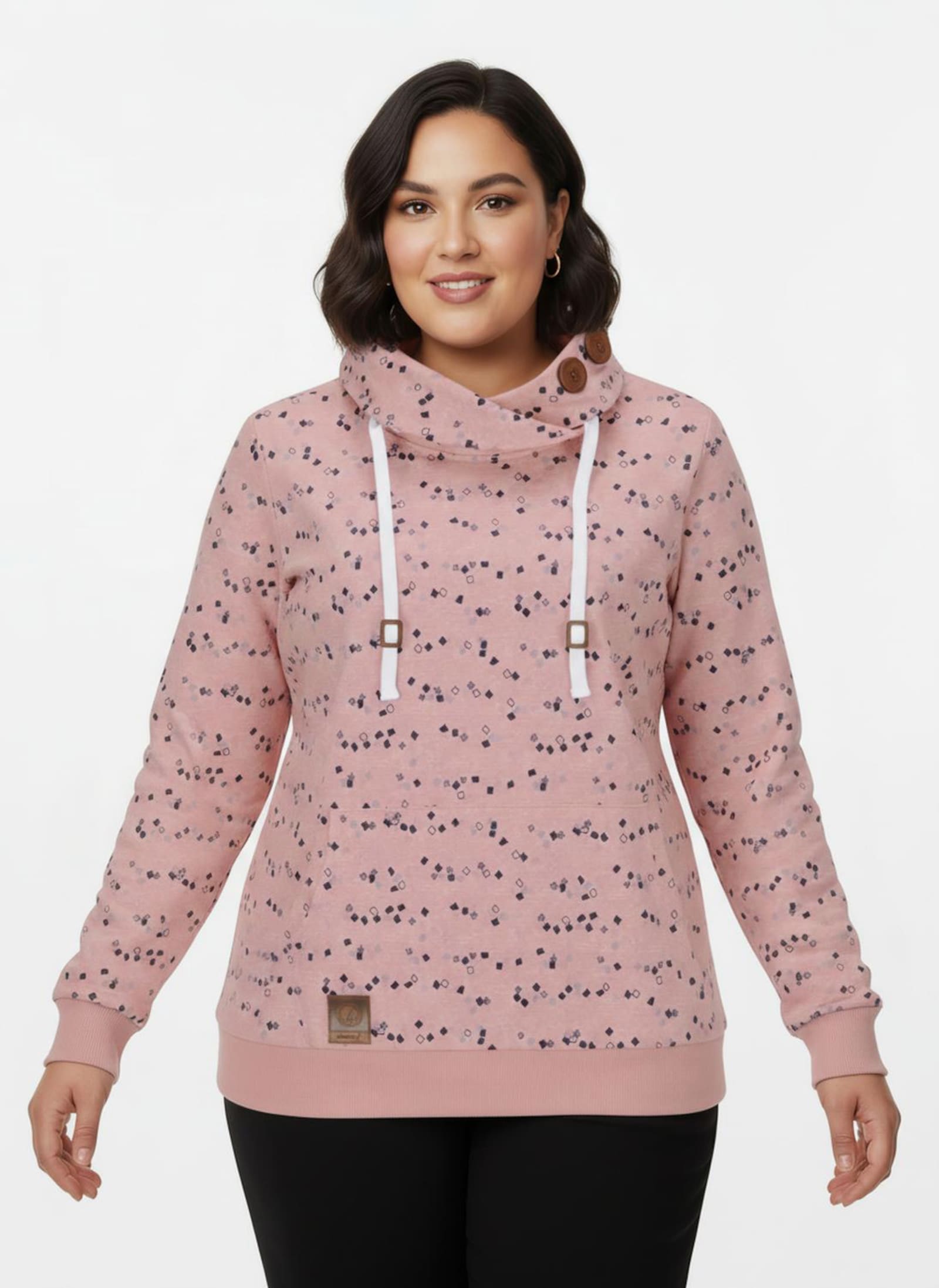 Sweatshirt mit Zierknöpfen - rosenquarz-marine-bedruckt