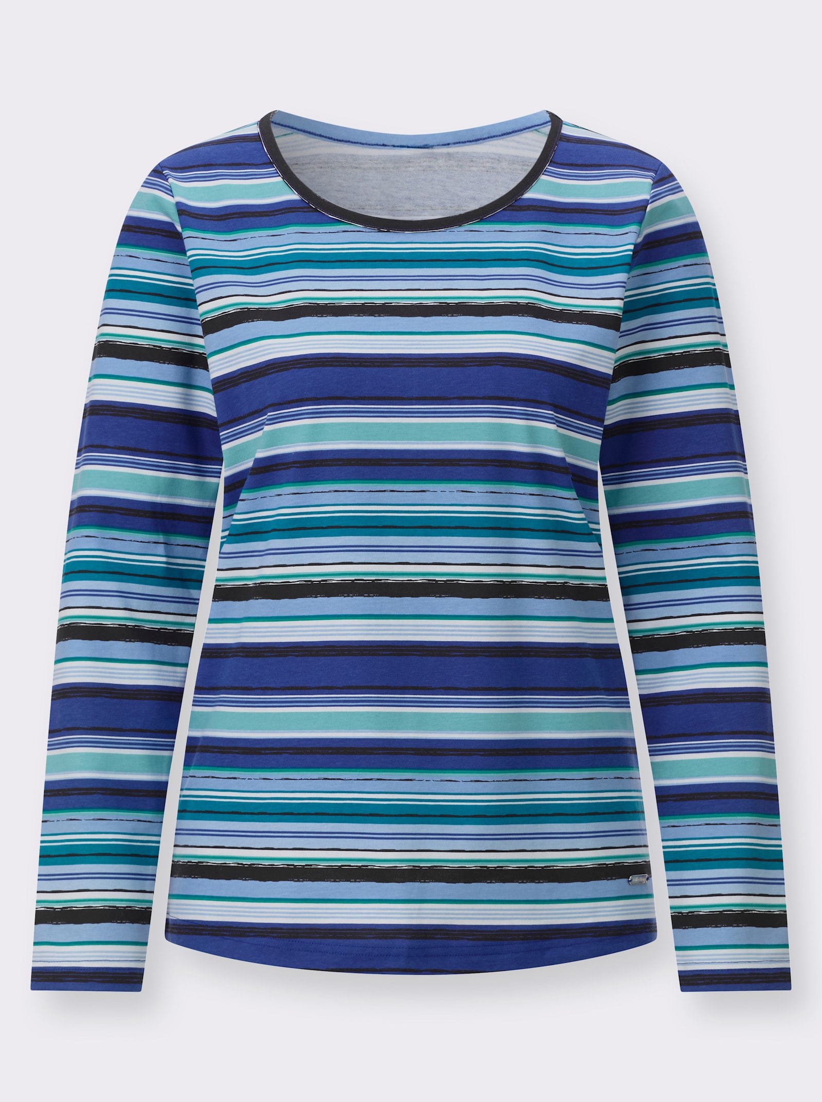 Rundhalsshirt mit Ringelmuster - himmelblau-weiß-geringelt