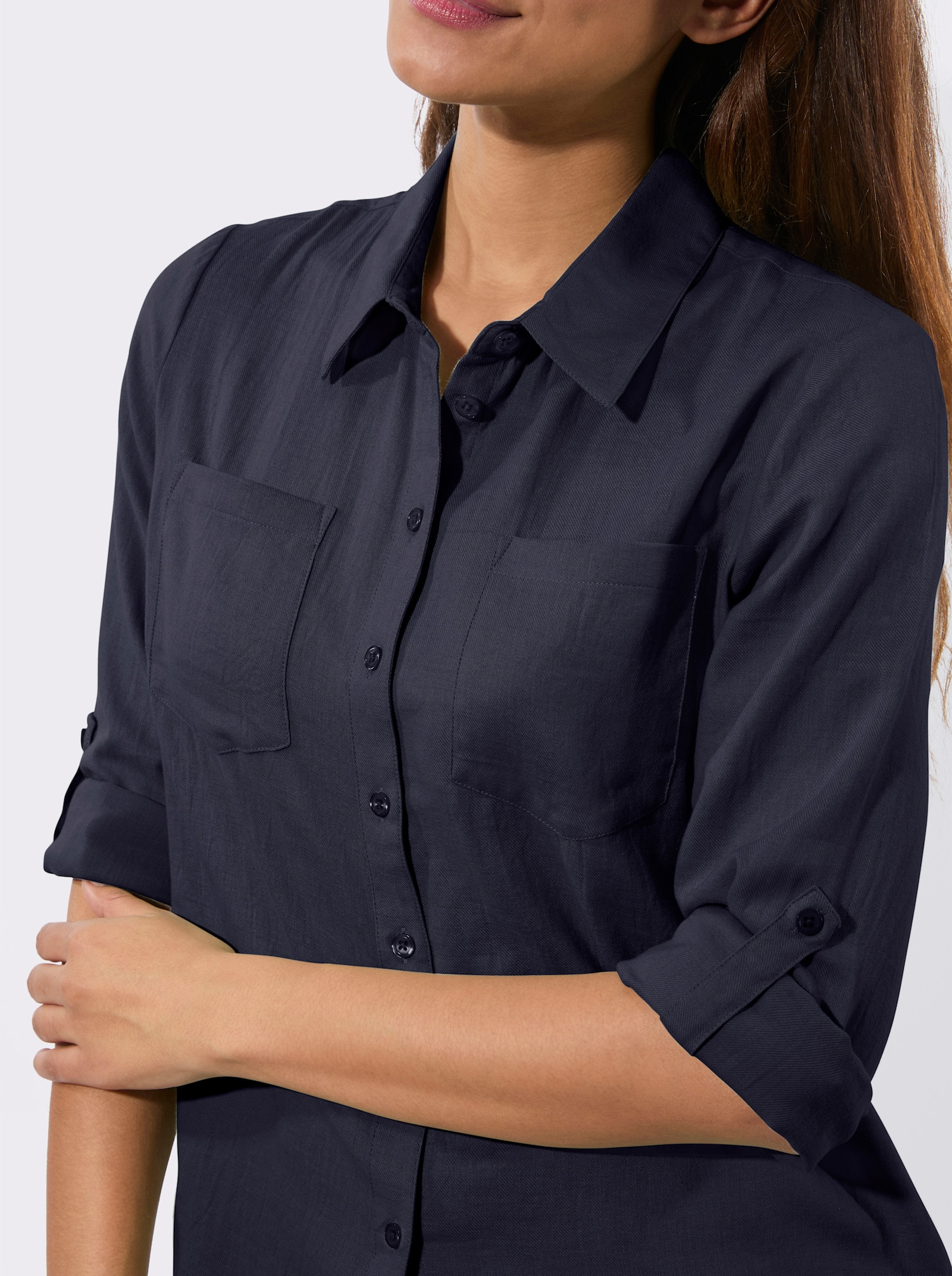 Flanellbluse mit Karomuster-Details - marine