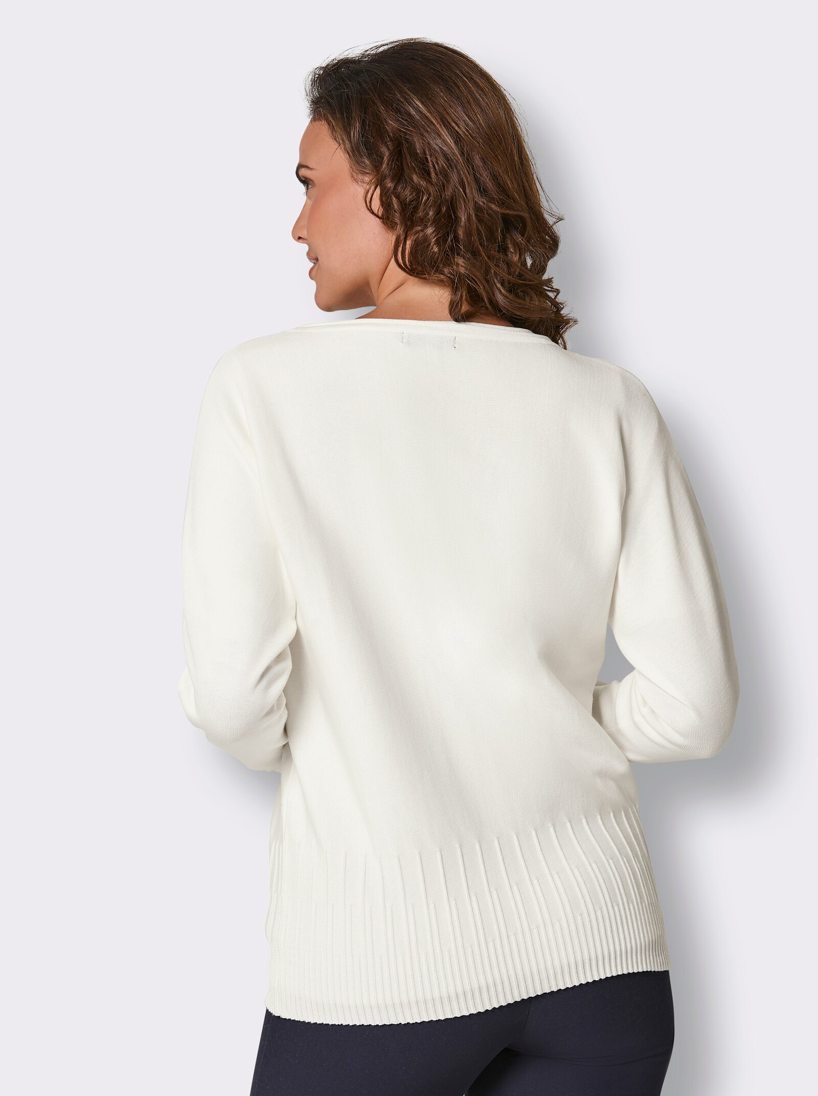 CREATION L PREMIUM Feinstrickjacke mit Fledermaus-Ärmeln - ecru
