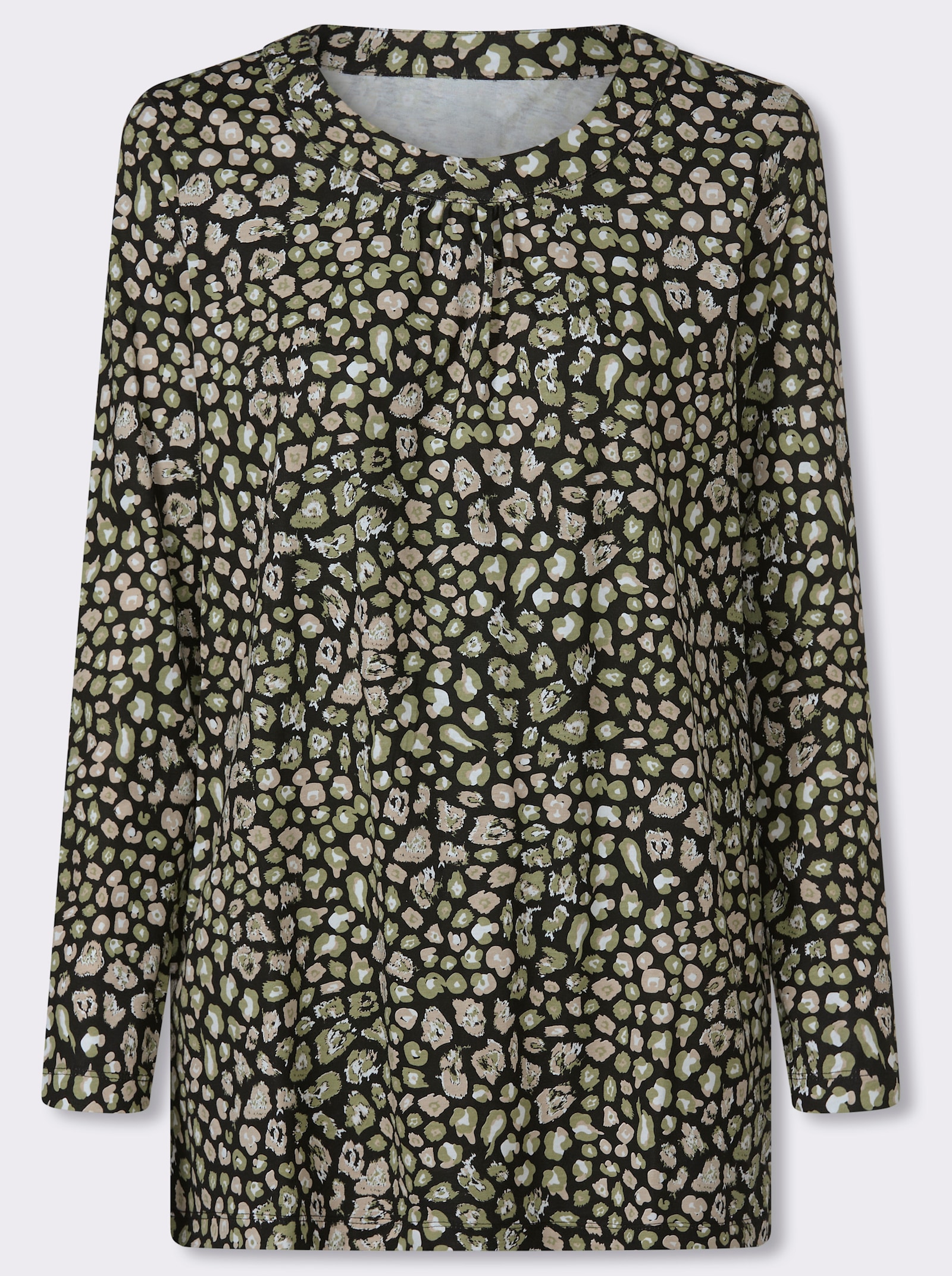 Longshirt in schmeichelnder A-Linie - schwarz-schilf-bedruckt