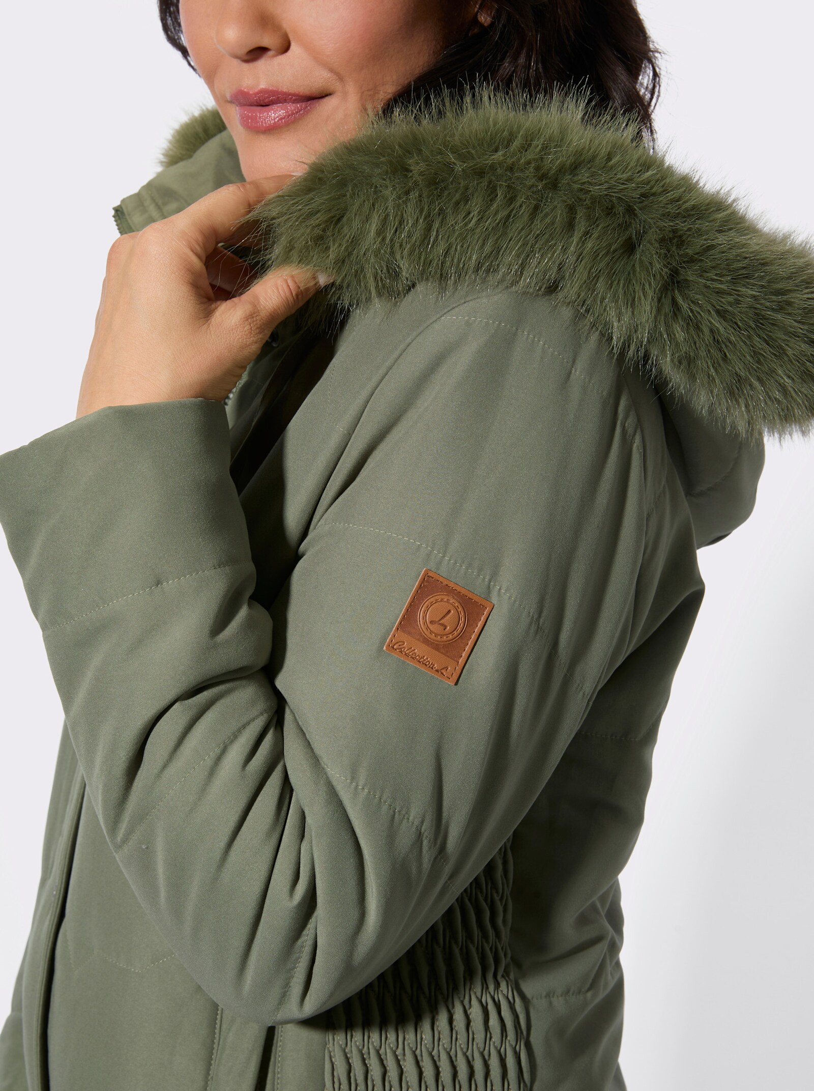 Steppjacke mit Teddy-Fleece-Futter - khaki