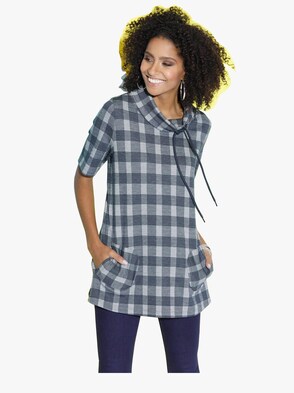 Longshirt - blau-kariert