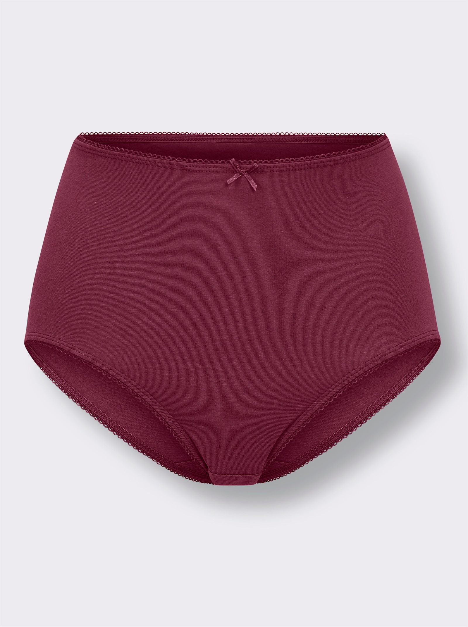wäschepur Taillenslip mit Mäusezähnchen-Spitze - 2x rauchblau-bedruckt + 1x rauchblau + 1x bordeaux