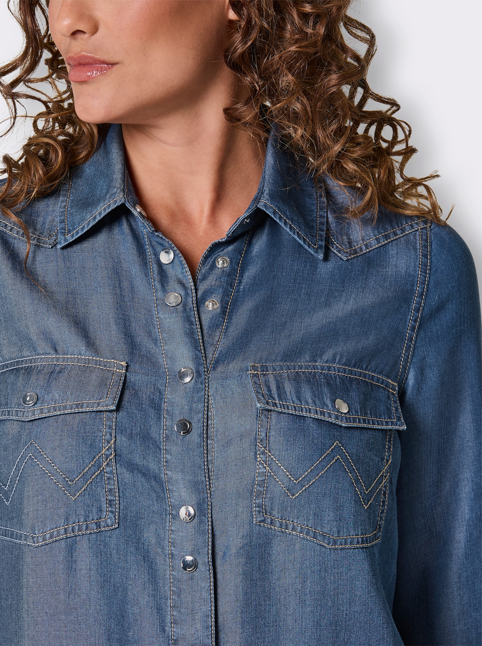 CREATION L PREMIUM Longbluse mit Druckknöpfen - blue-bleached