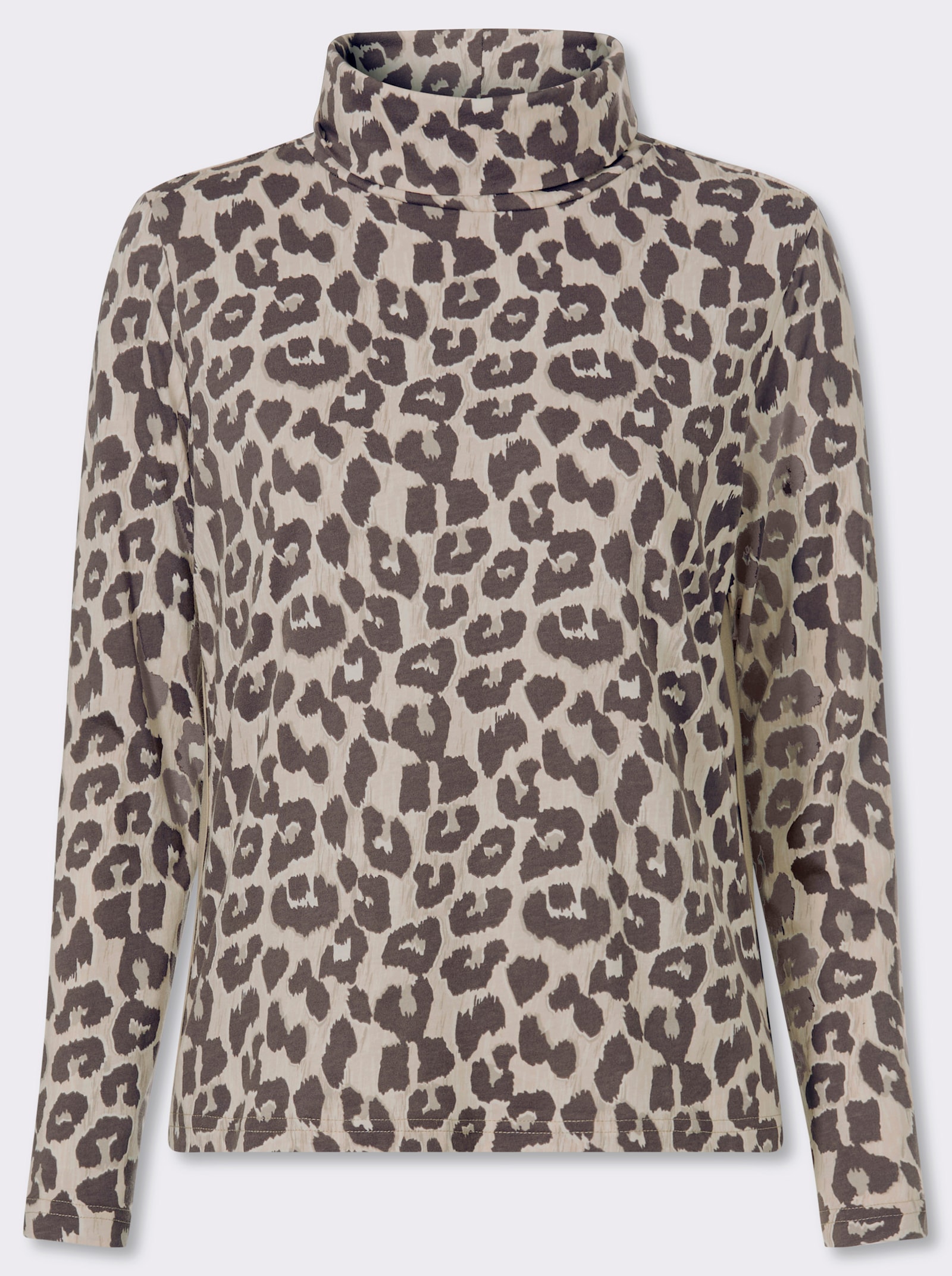 Rollkragenshirt im Leo-Dessin - elfenbein-dunkeltaupe-bedruckt