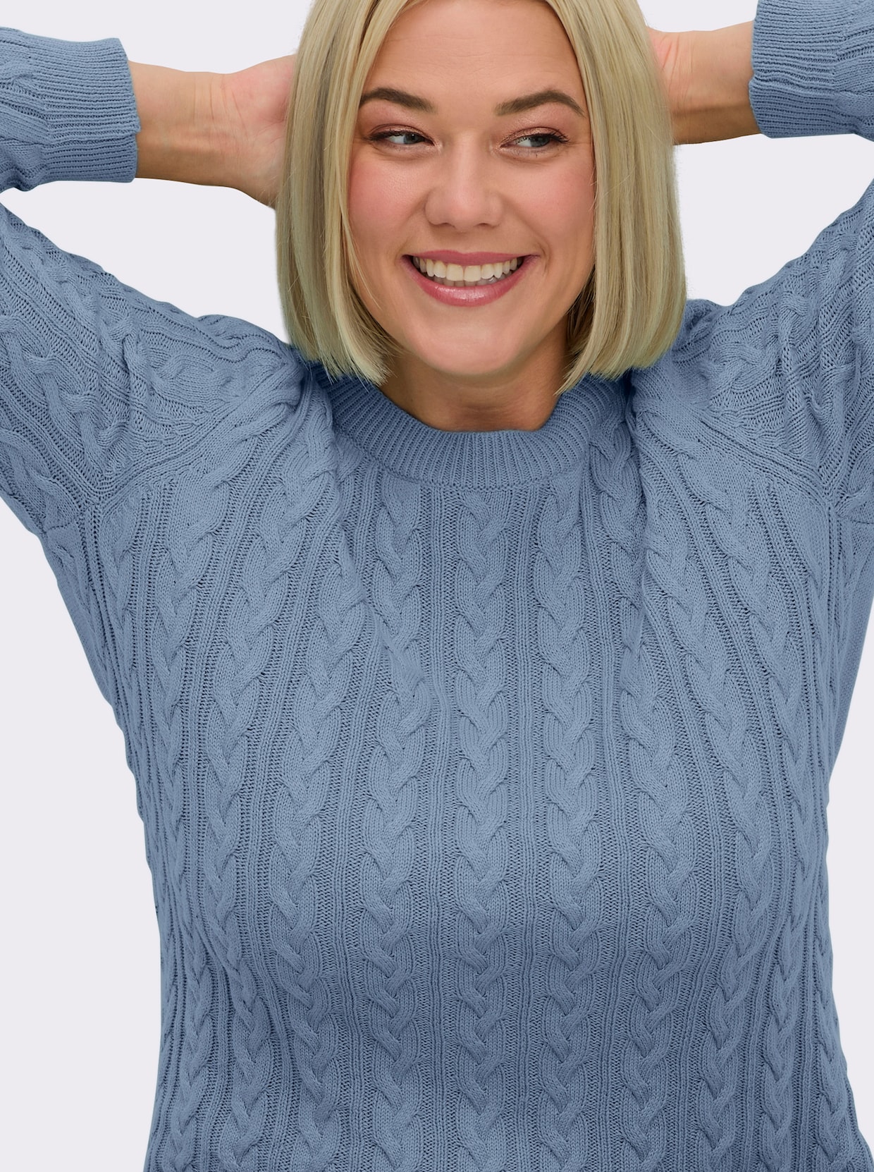 Strickpullover mit Zopfmuster - taubenblau