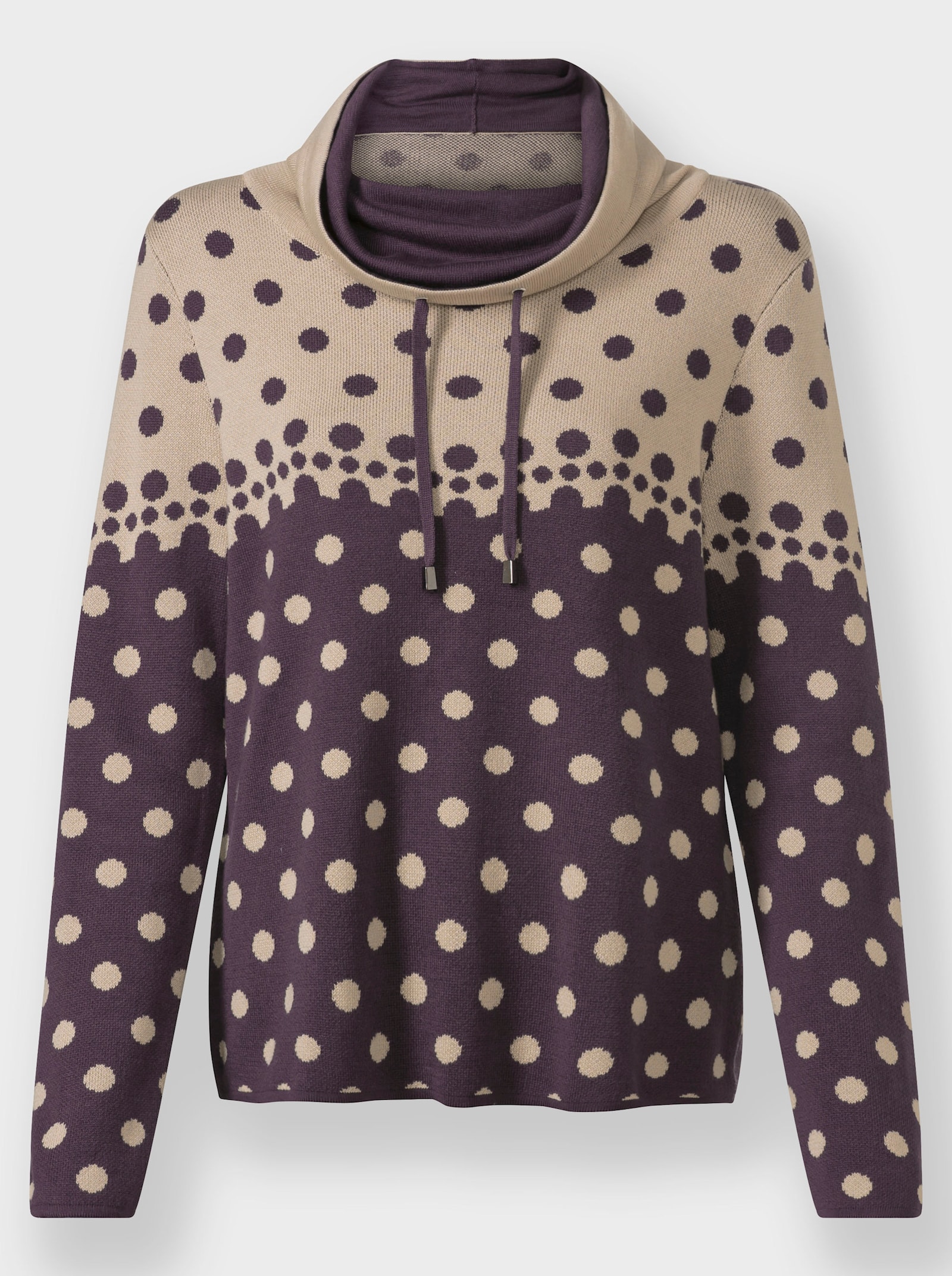 Jacquard-Pullover im Tupfenmuster - aubergine-beige-meliert