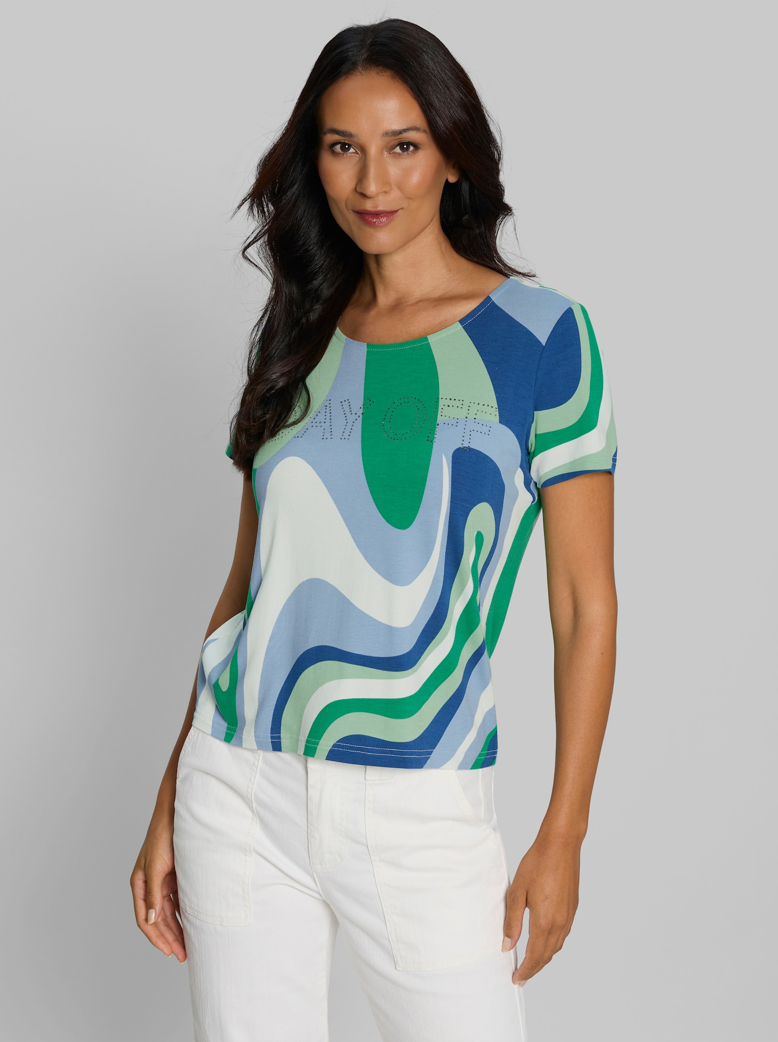 heine Kurzarmshirt mit Grafikprint - royalblau-grasgrün-gemustert