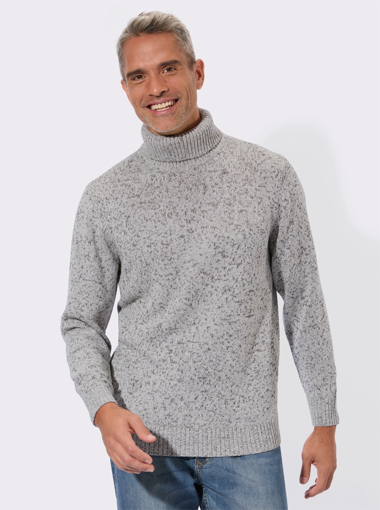 Svetr s rolákovým límcem melanžového vzhledu - světlešedá-melír