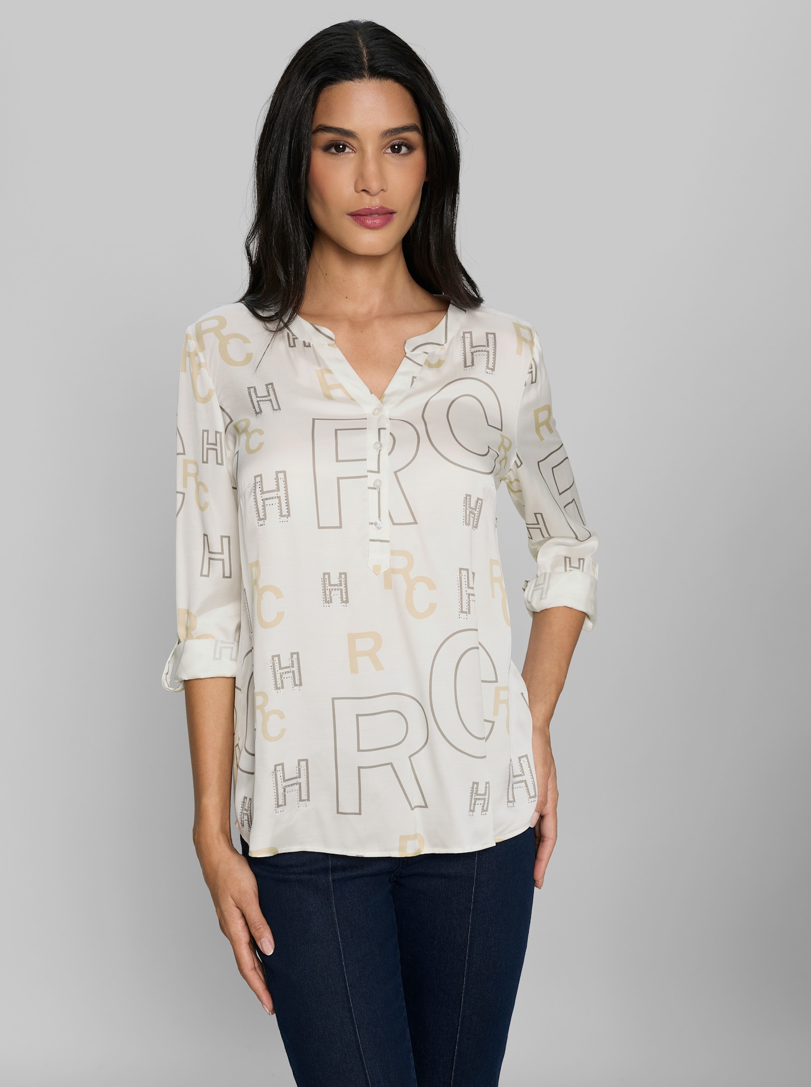 heine Druckbluse mit Lettering-Print - ecru-sand-bedruckt