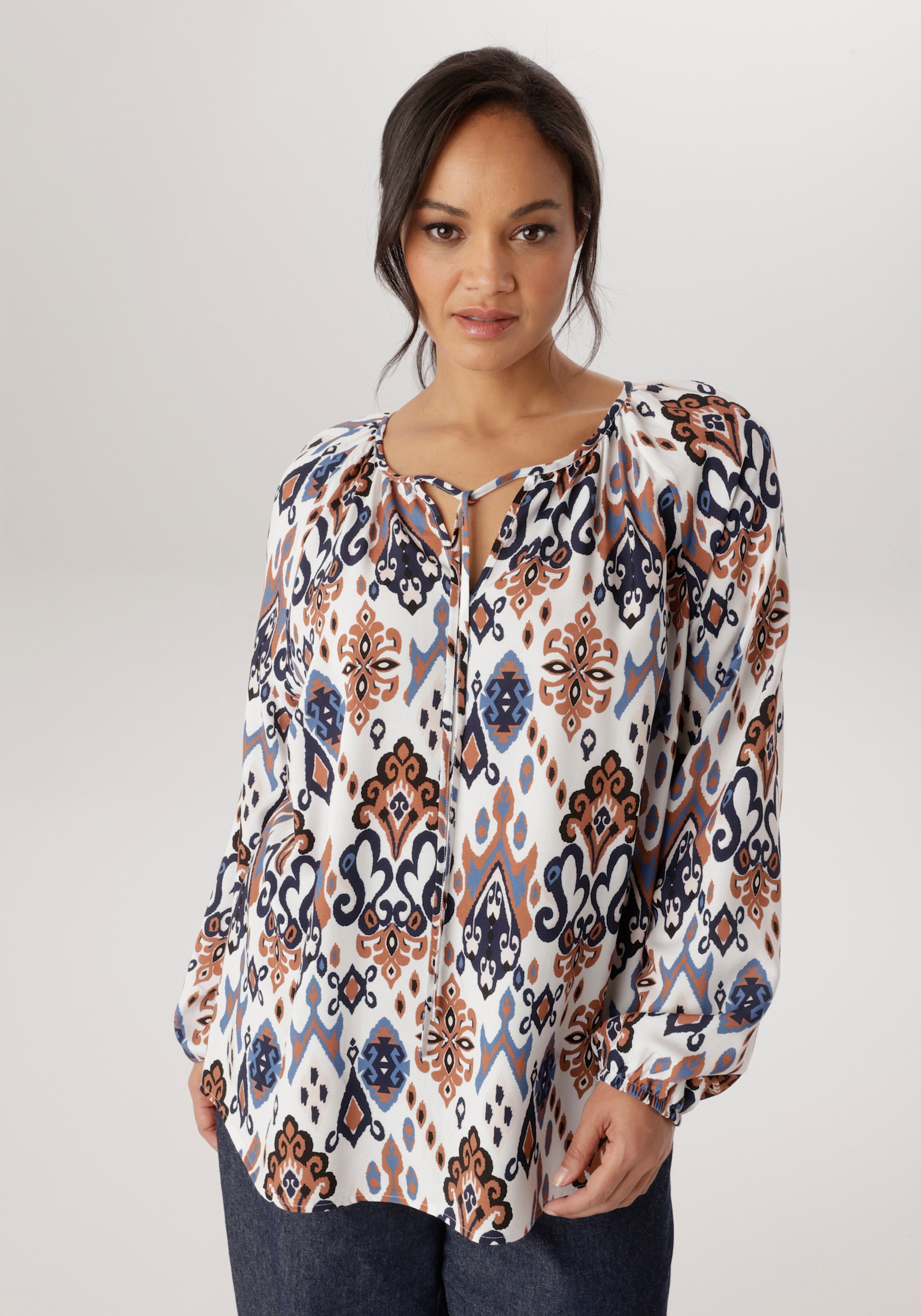 Aniston PLUS Schlupfbluse - weiß-blau-hellblau-braun-schwarz