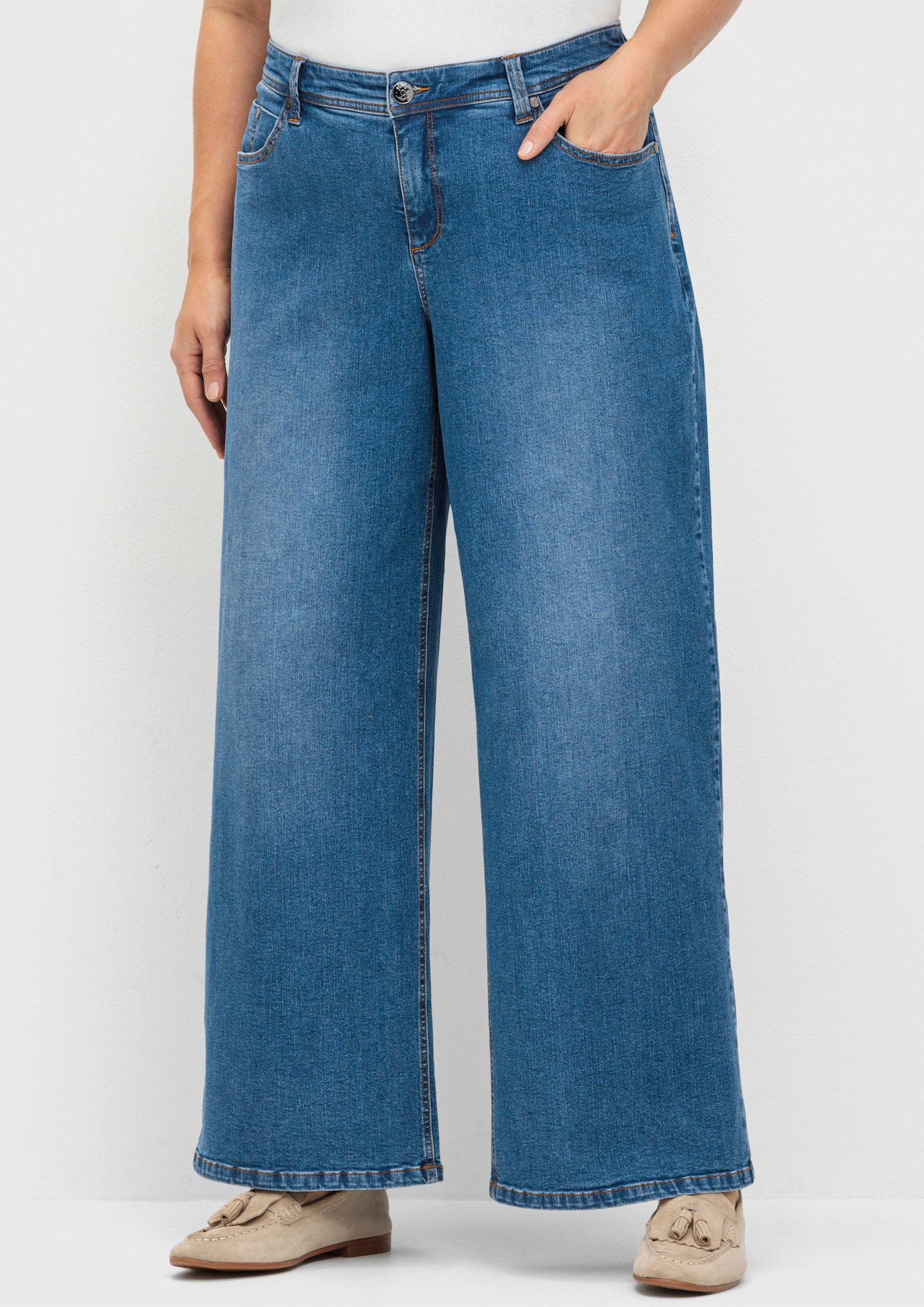 sheego Stretchjeans met wijde pijpen - blue denim
