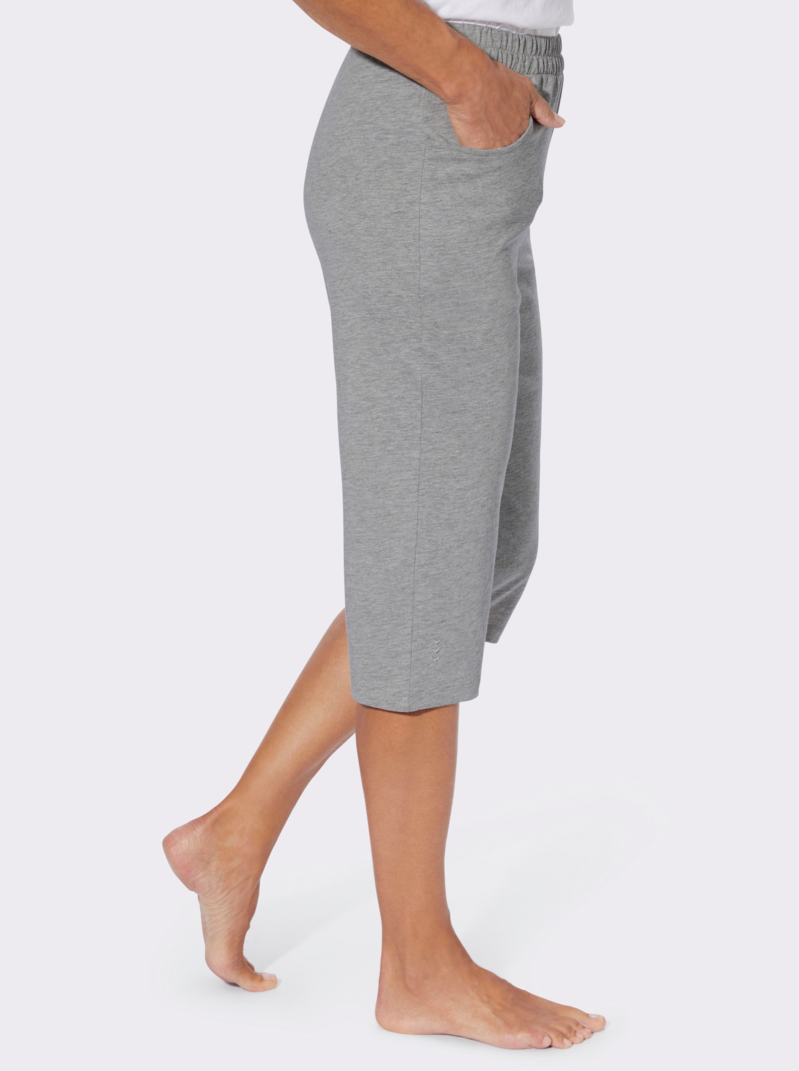 Caprihose mit Glitzerstickerei - grau-meliert