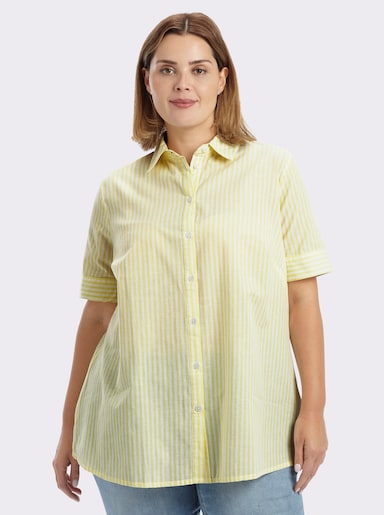 sheego Blouse met korte mouwen en strepen - citroen/wit gestreept