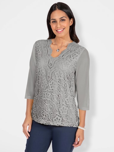 Spitzenshirt blickdicht unterlegt - hellgrau